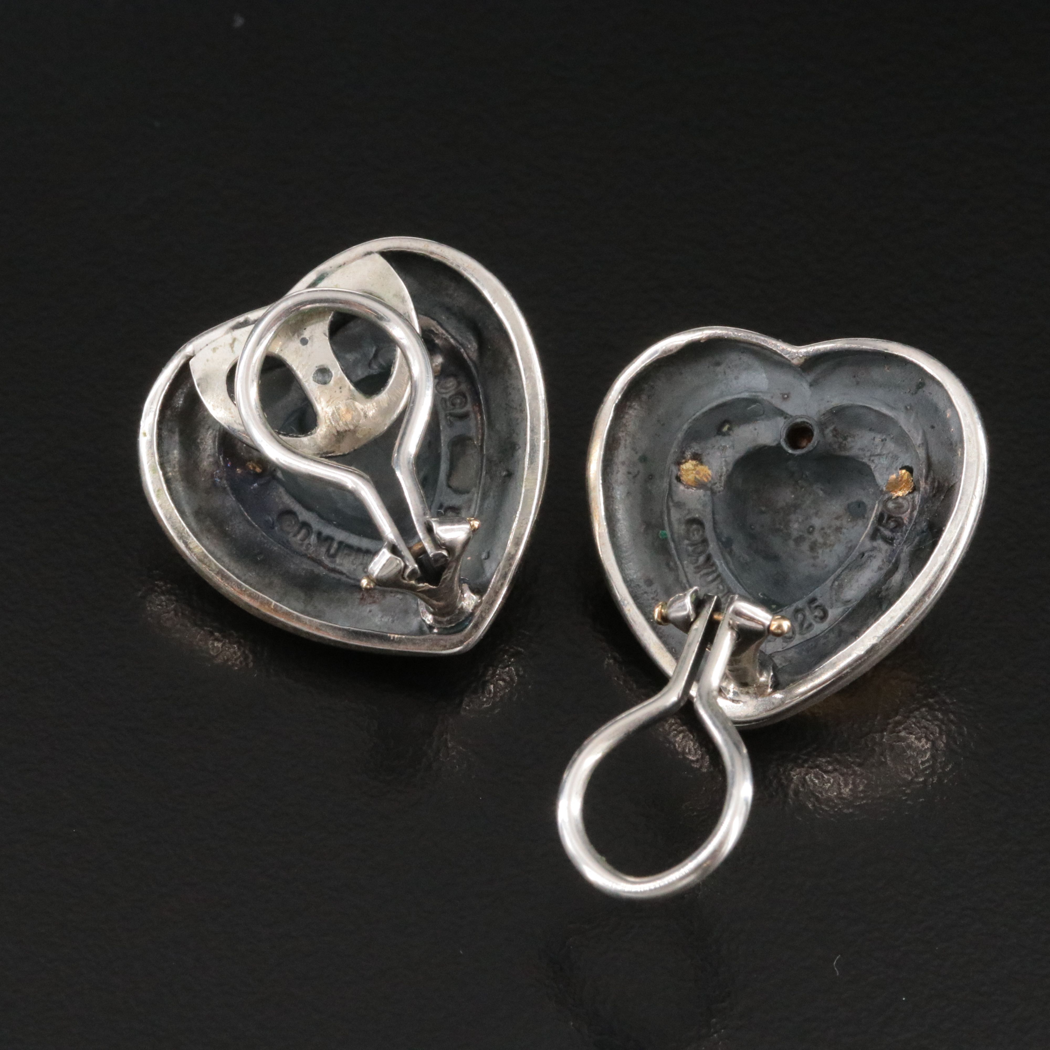 David Yurman Thoroughbred Sterling, 18K Diamond Heart Clip Earrings