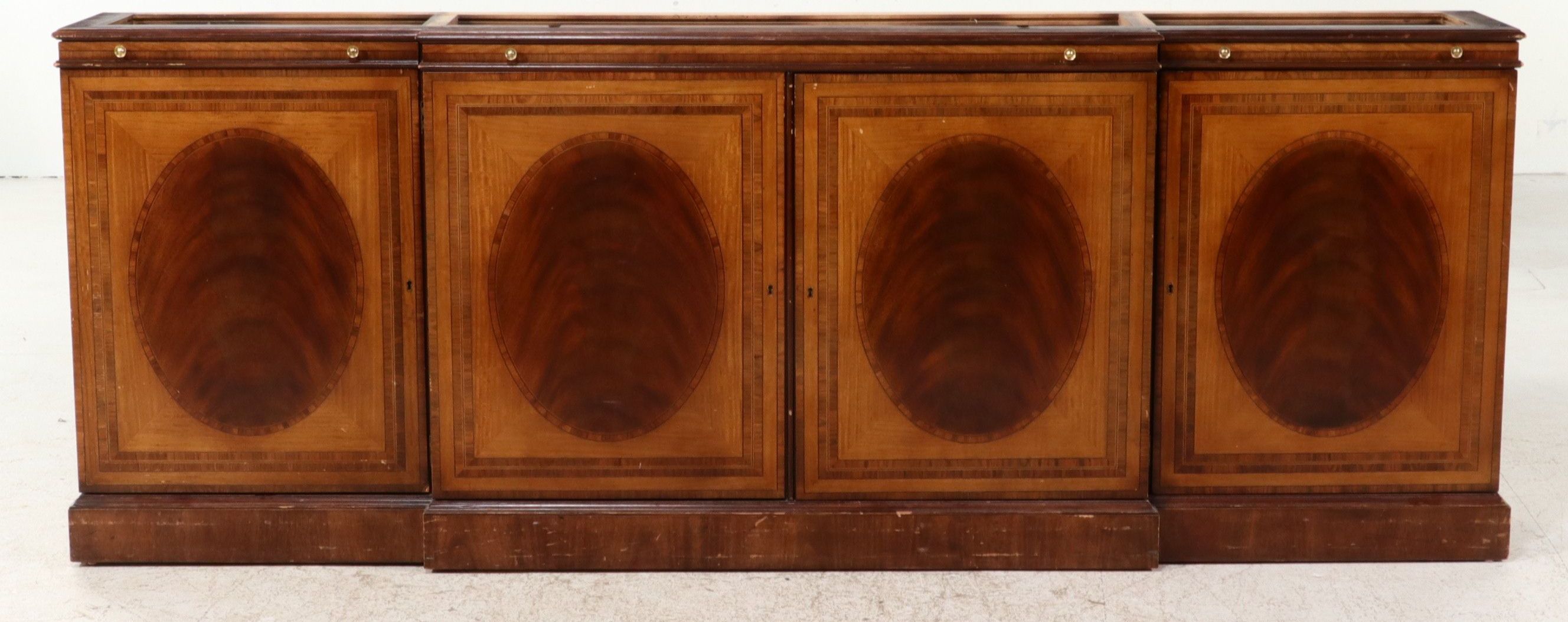 Hepplewhite Style Inlaid Mahogany Breakfront China Cabinet, Late 20th Century