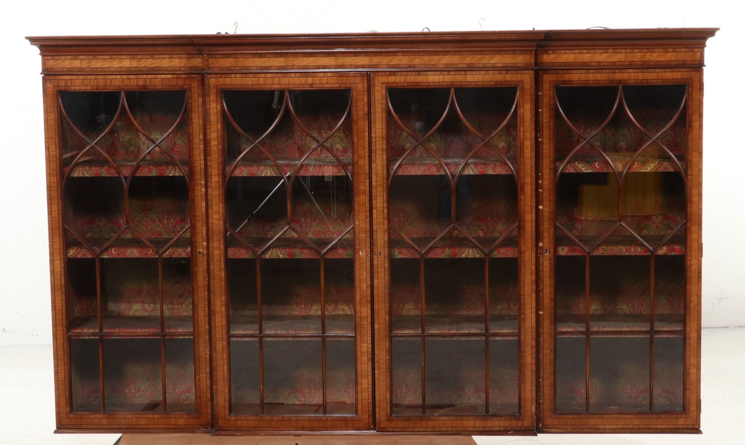Hepplewhite Style Inlaid Mahogany Breakfront China Cabinet, Late 20th Century