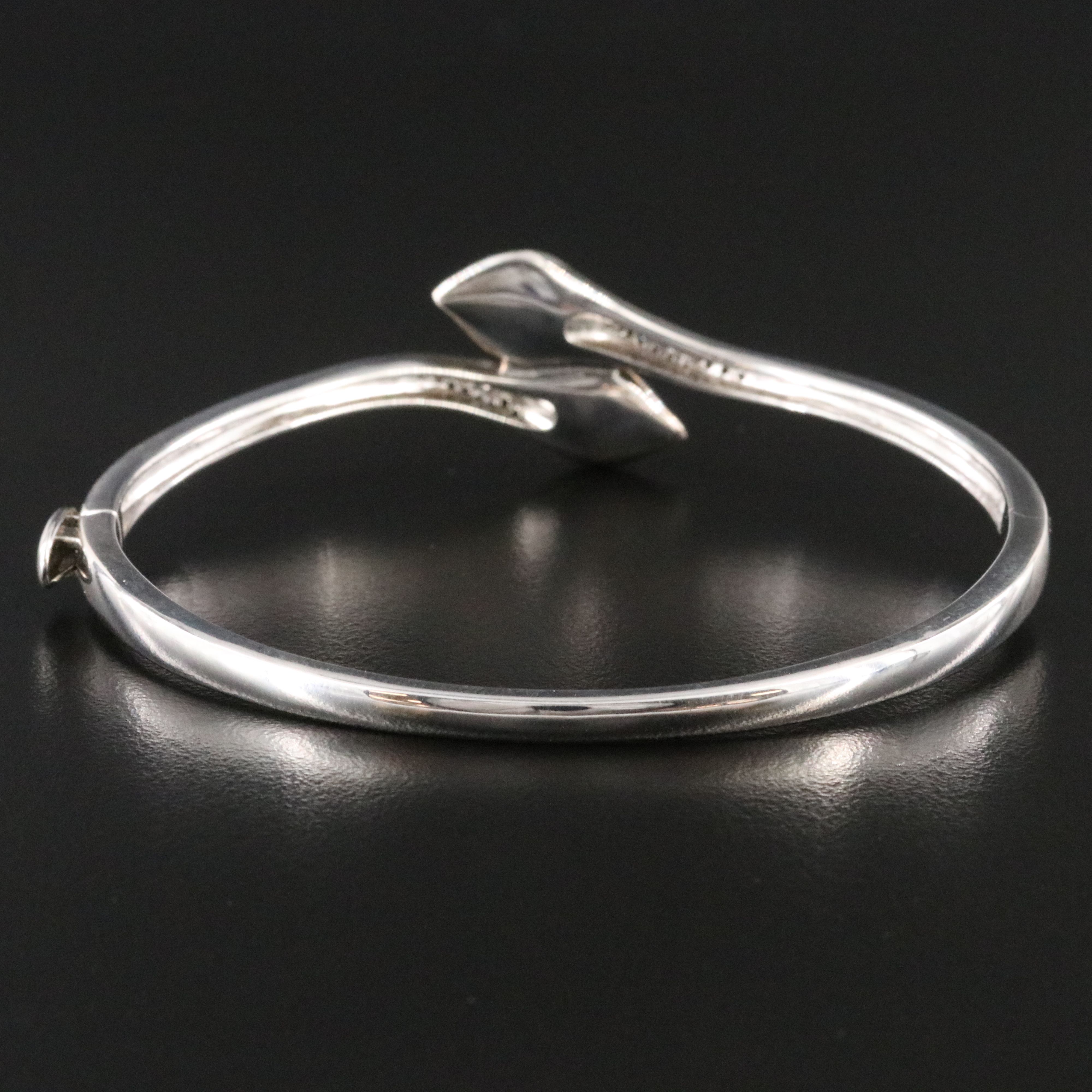 Sterling Pearl and Diamond Calla Lily Bypass Bangle Bracelet with 14K Accents
