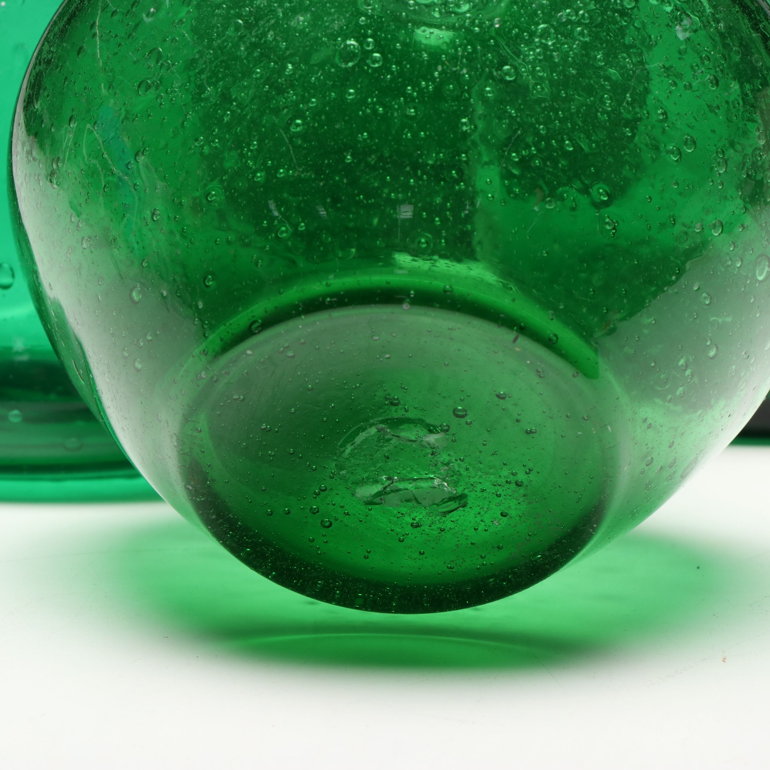 Mid Century Modern Style Bubble and Other Green Glass Decanters and Vases