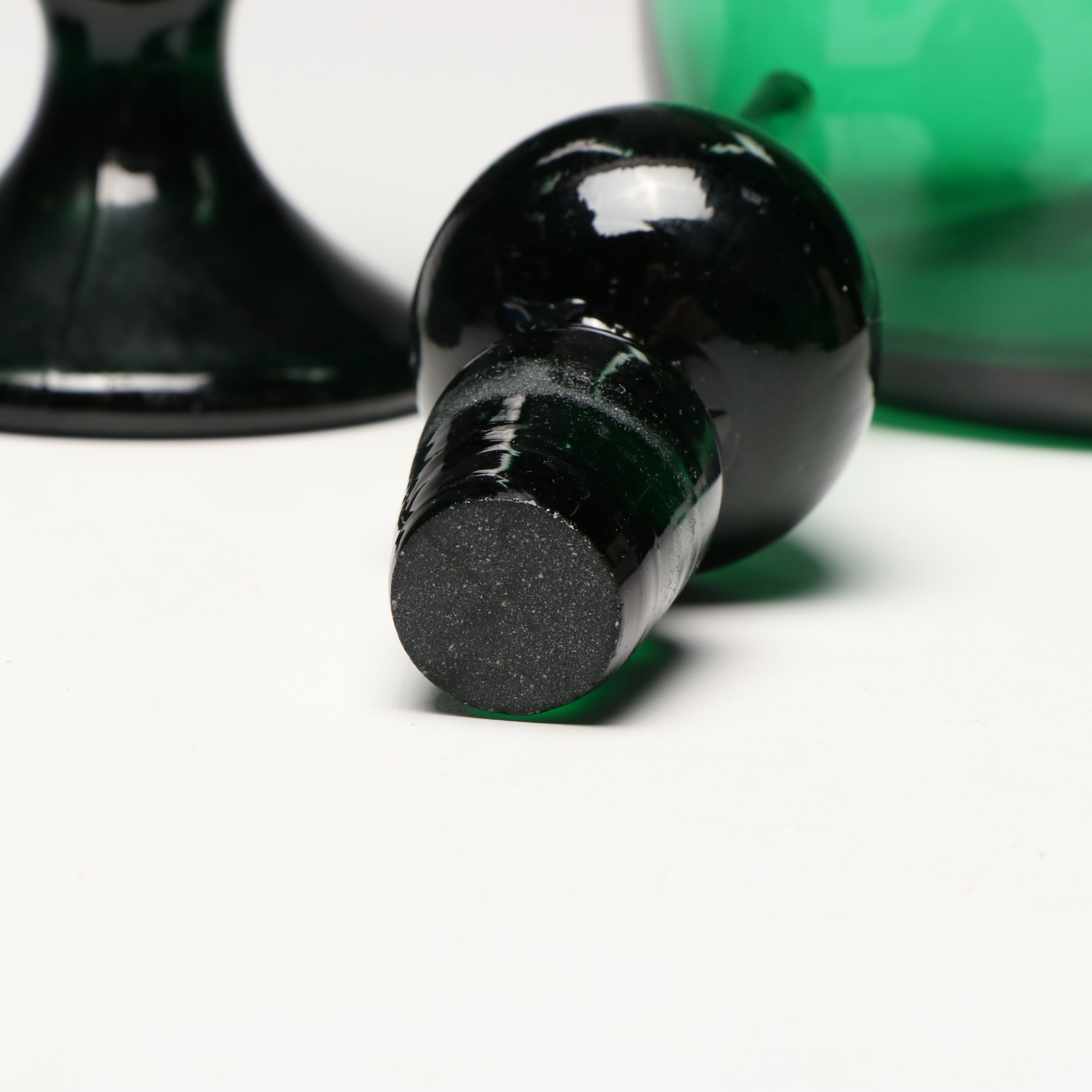 Mid Century Modern Style Bubble and Other Green Glass Decanters and Vases