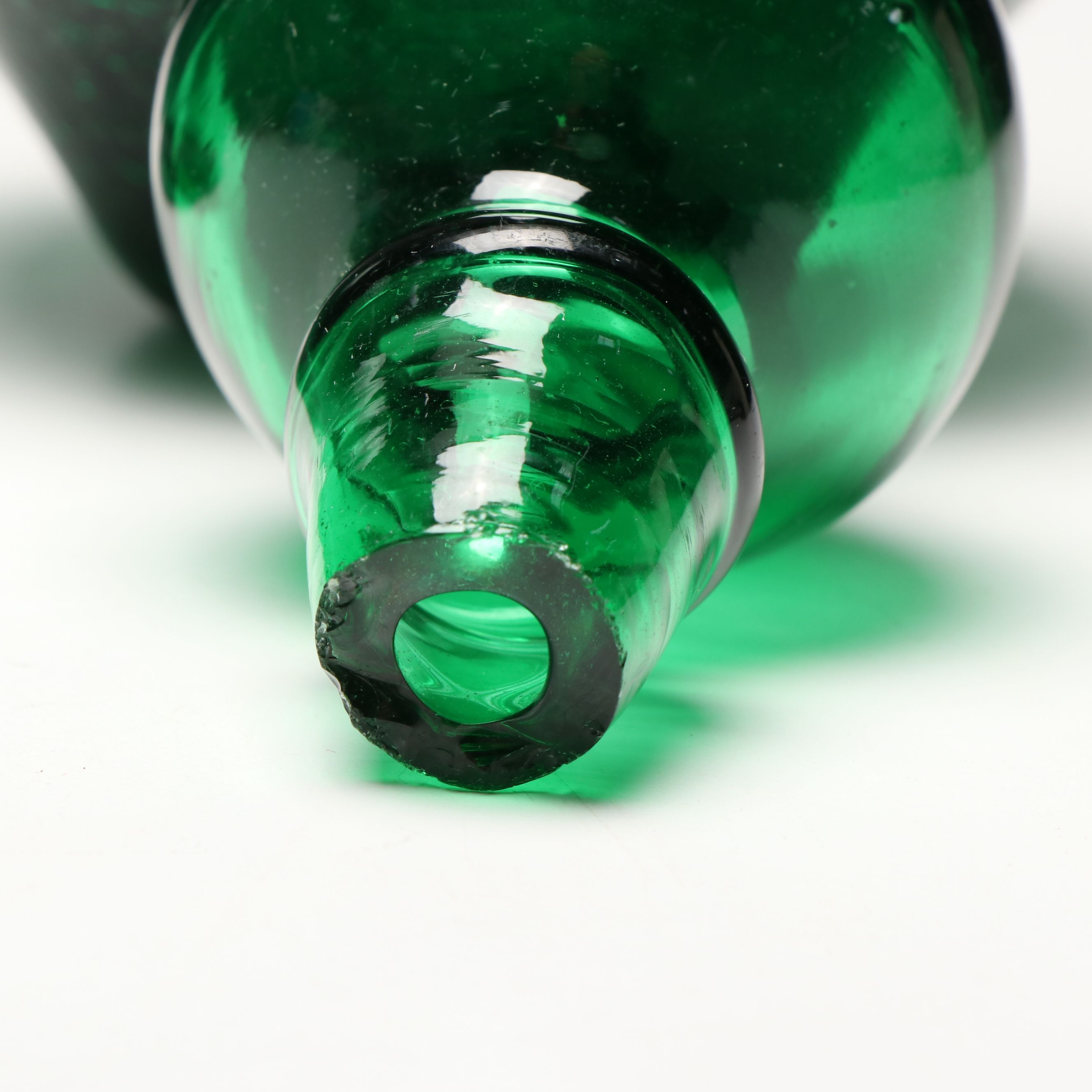 Mid Century Modern Style Bubble and Other Green Glass Decanters and Vases