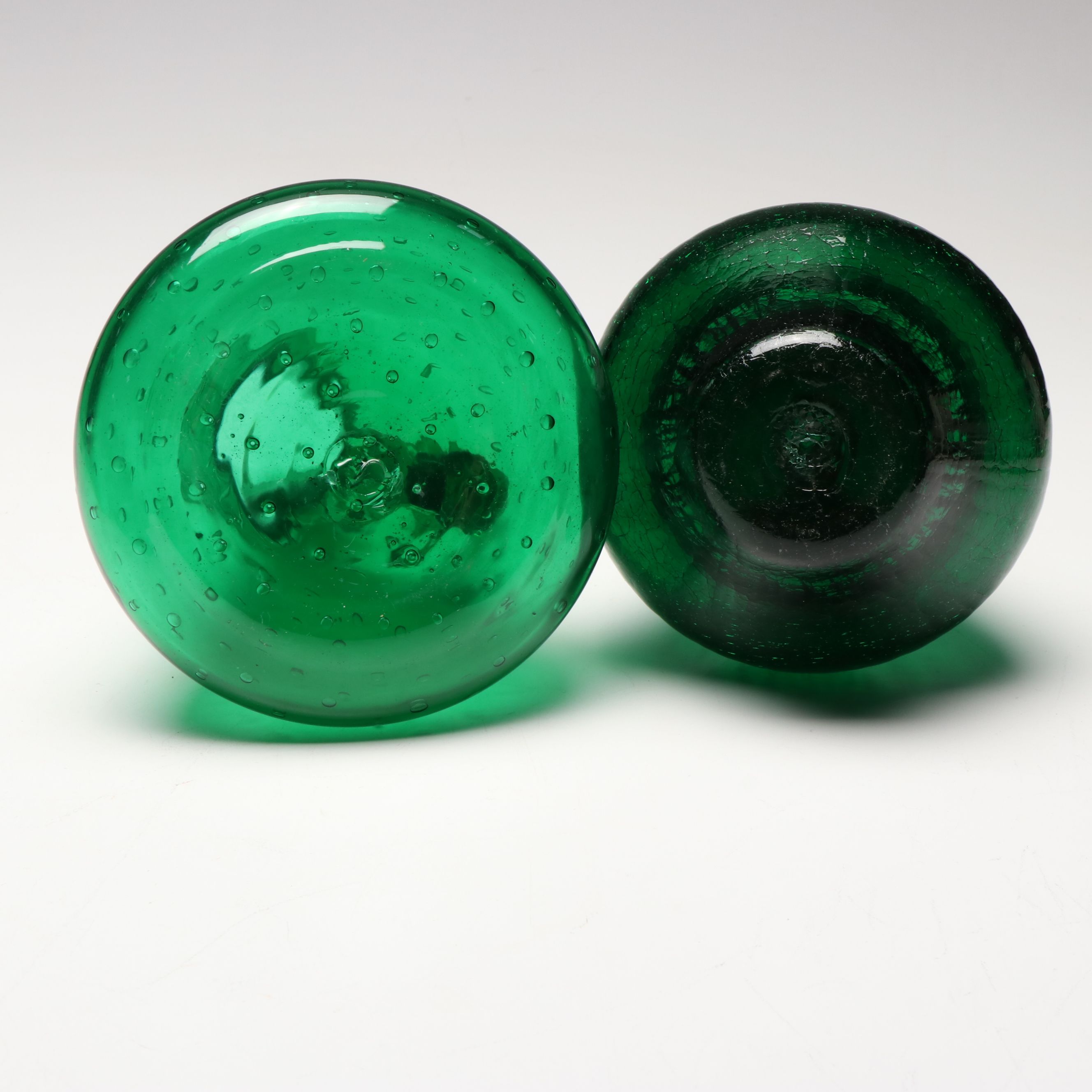 Mid Century Modern Style Bubble and Other Green Glass Decanters and Vases