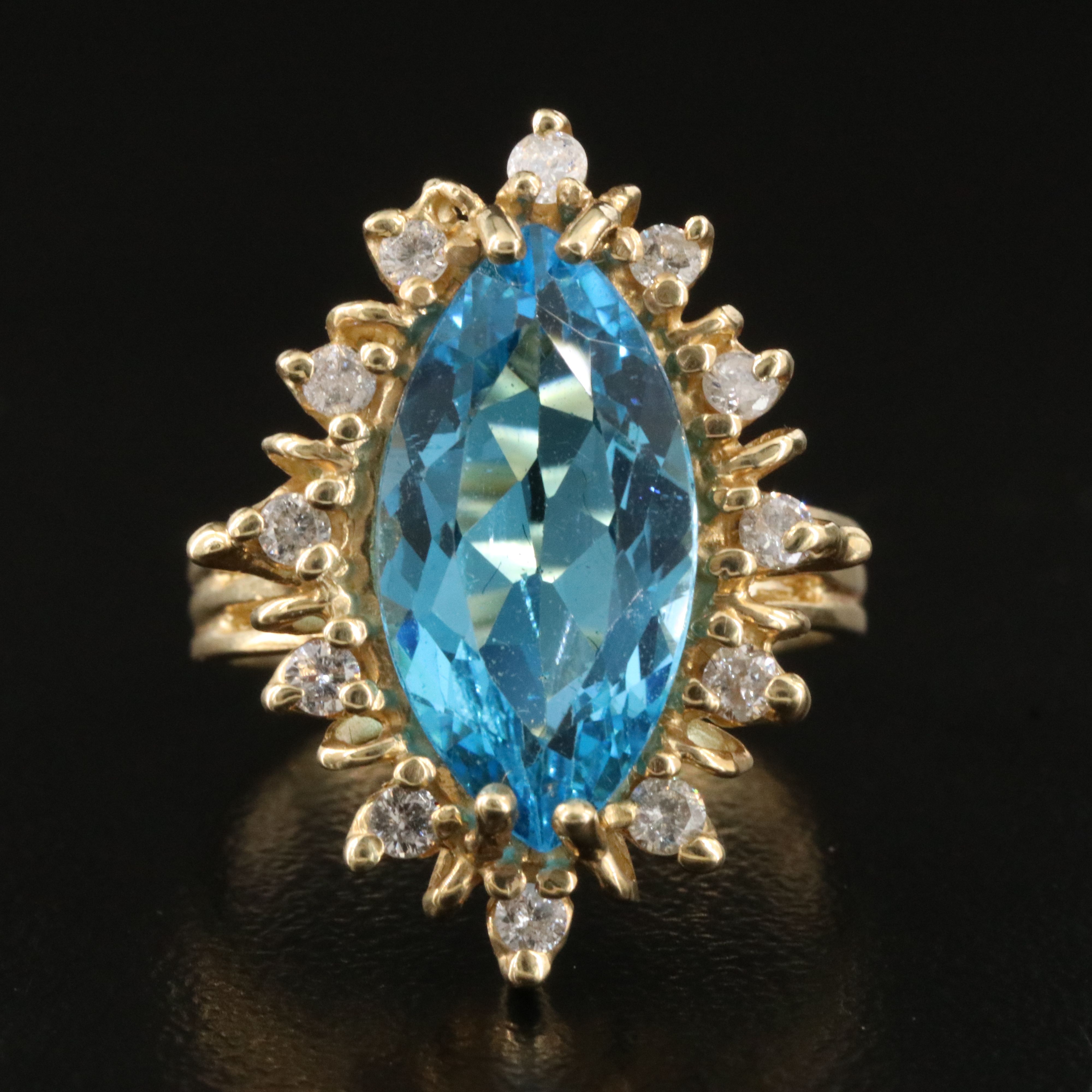 14K Swiss Blue Topaz and Diamond Ring