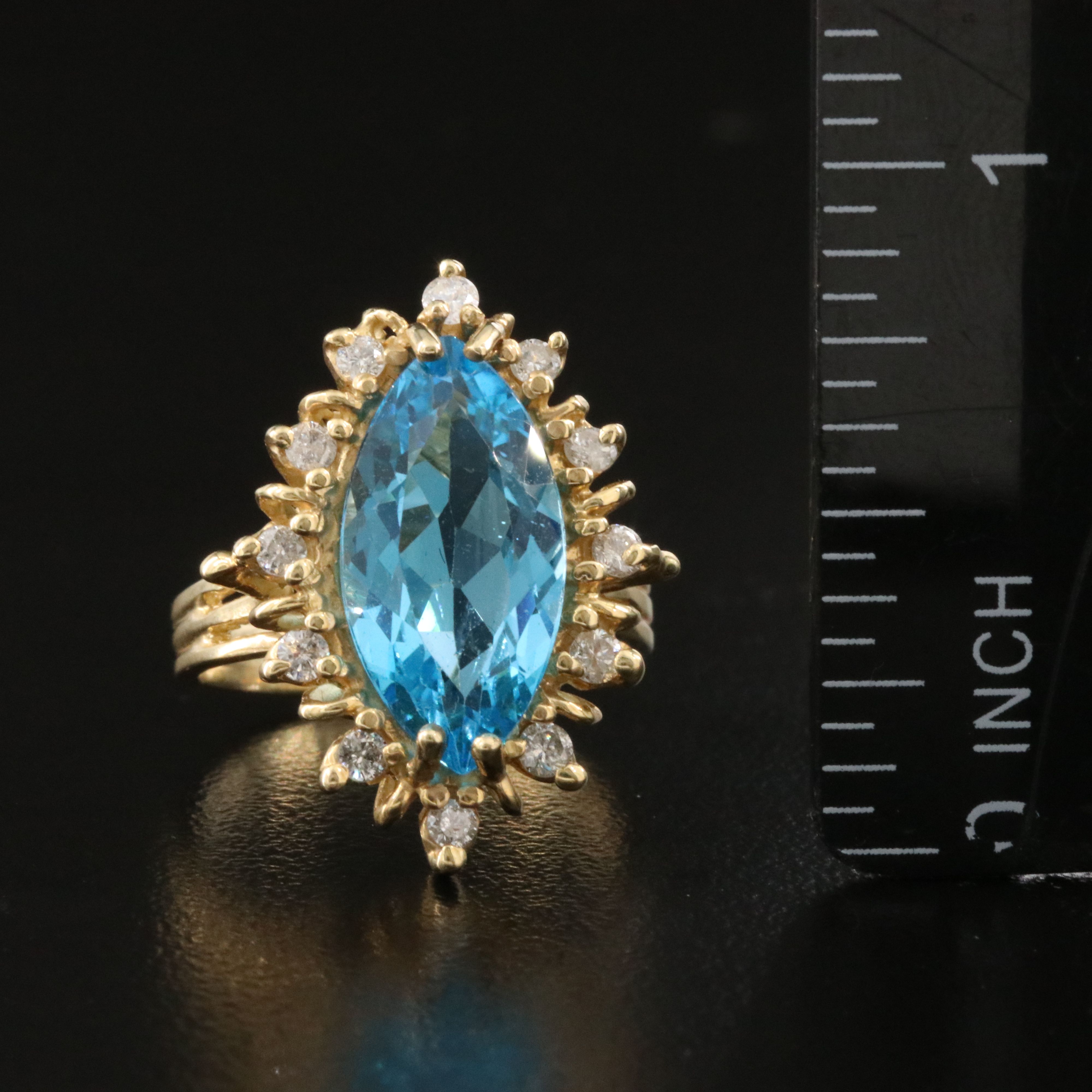 14K Swiss Blue Topaz and Diamond Ring