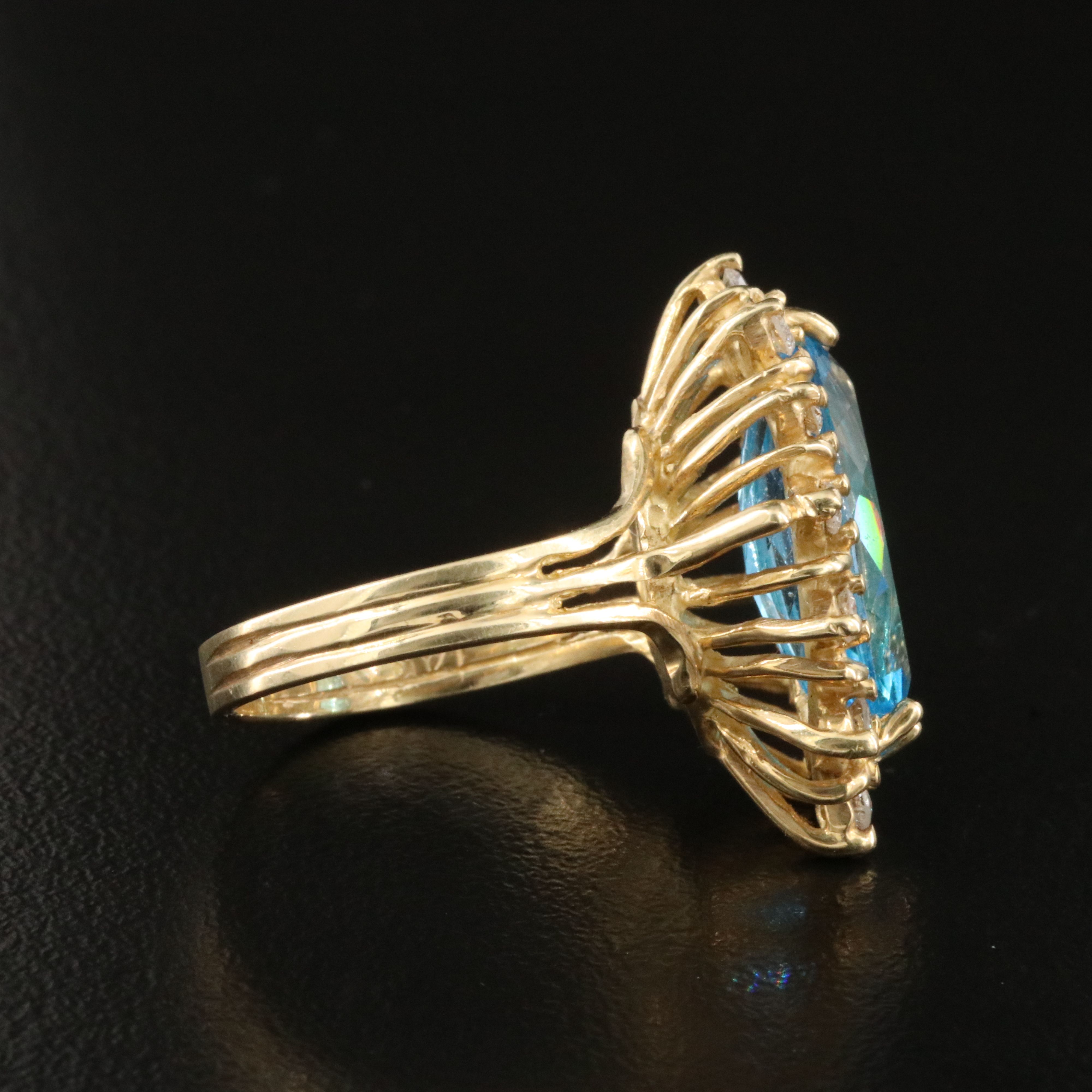 14K Swiss Blue Topaz and Diamond Ring