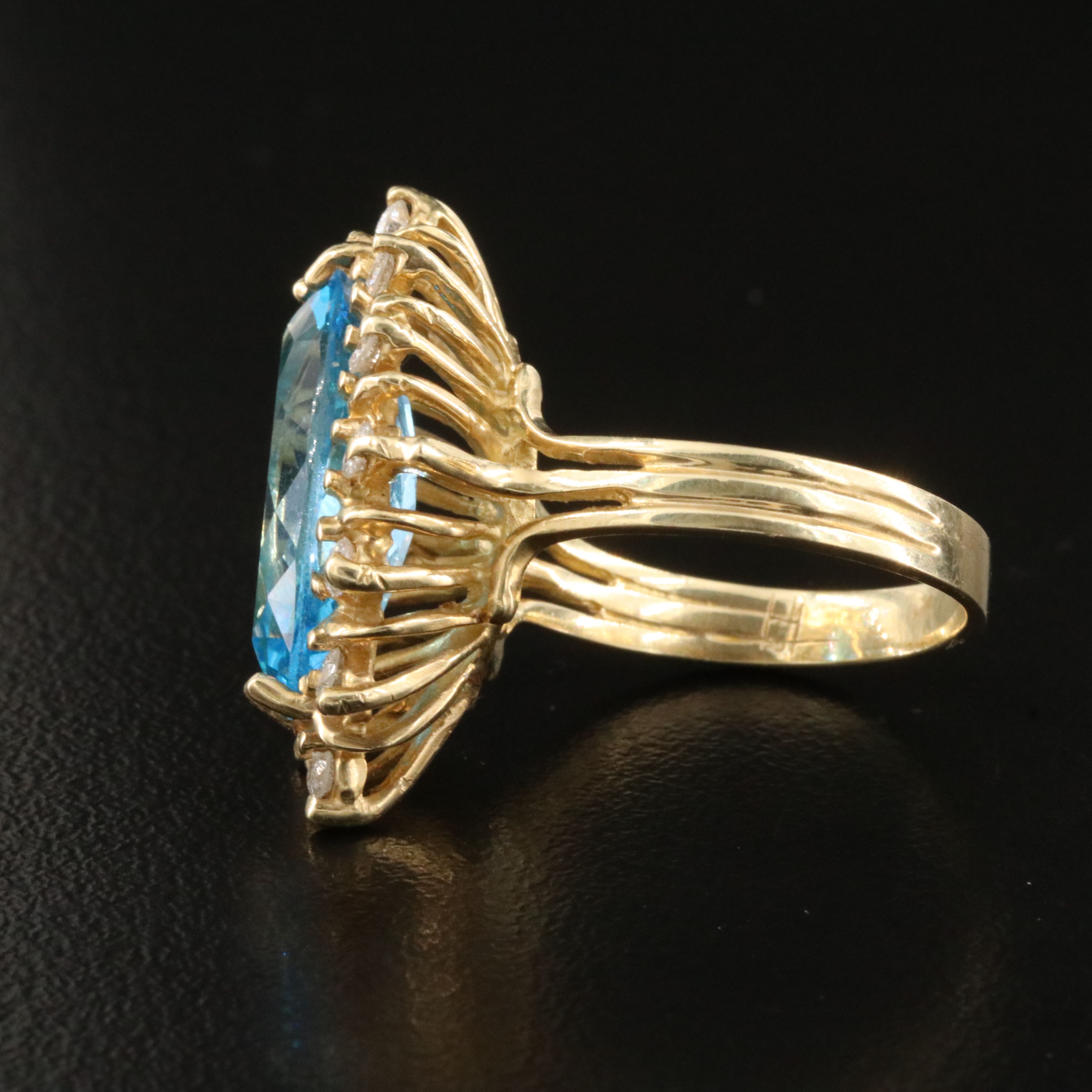 14K Swiss Blue Topaz and Diamond Ring