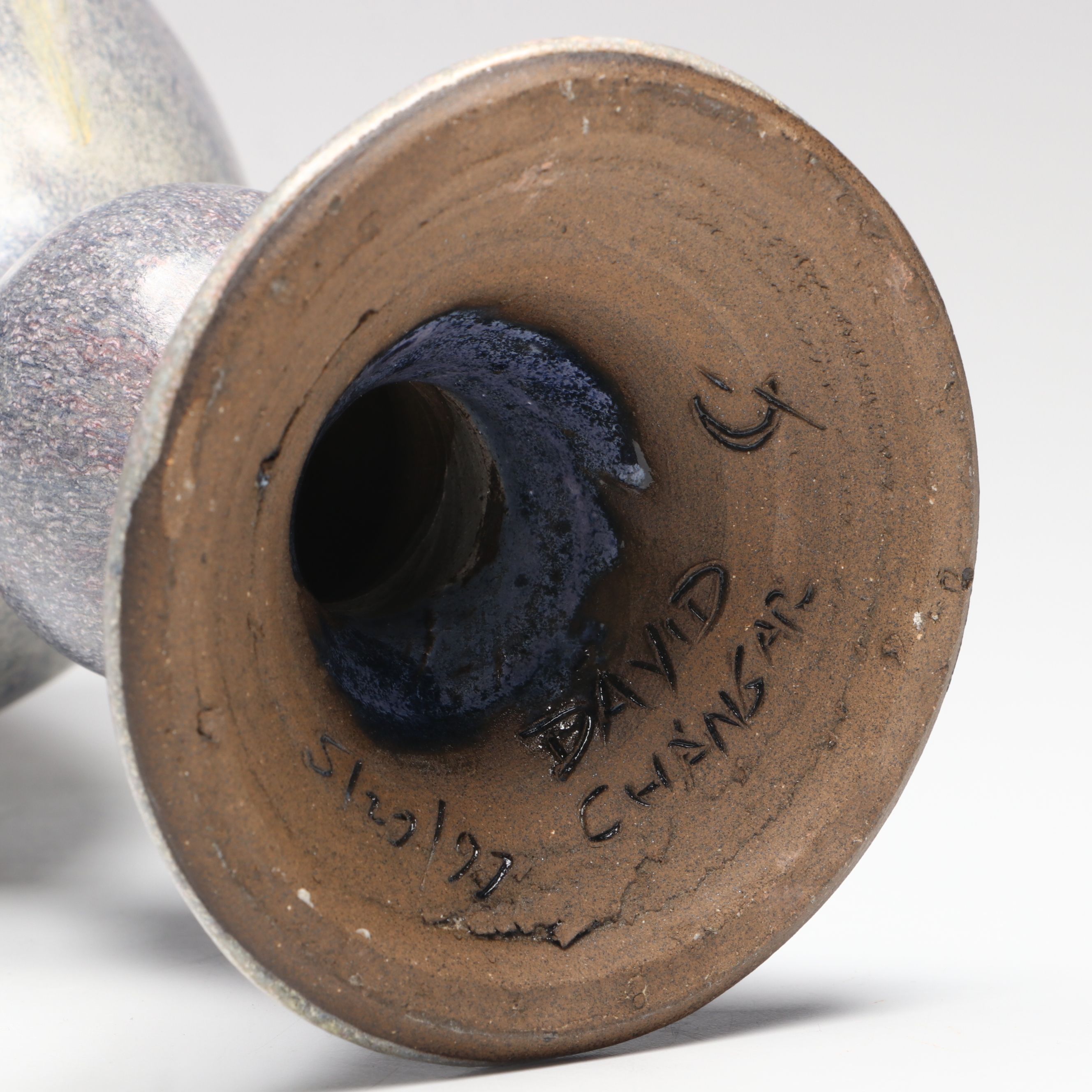 Signed David Changar Art Pottery Pedestal Vase, 1997