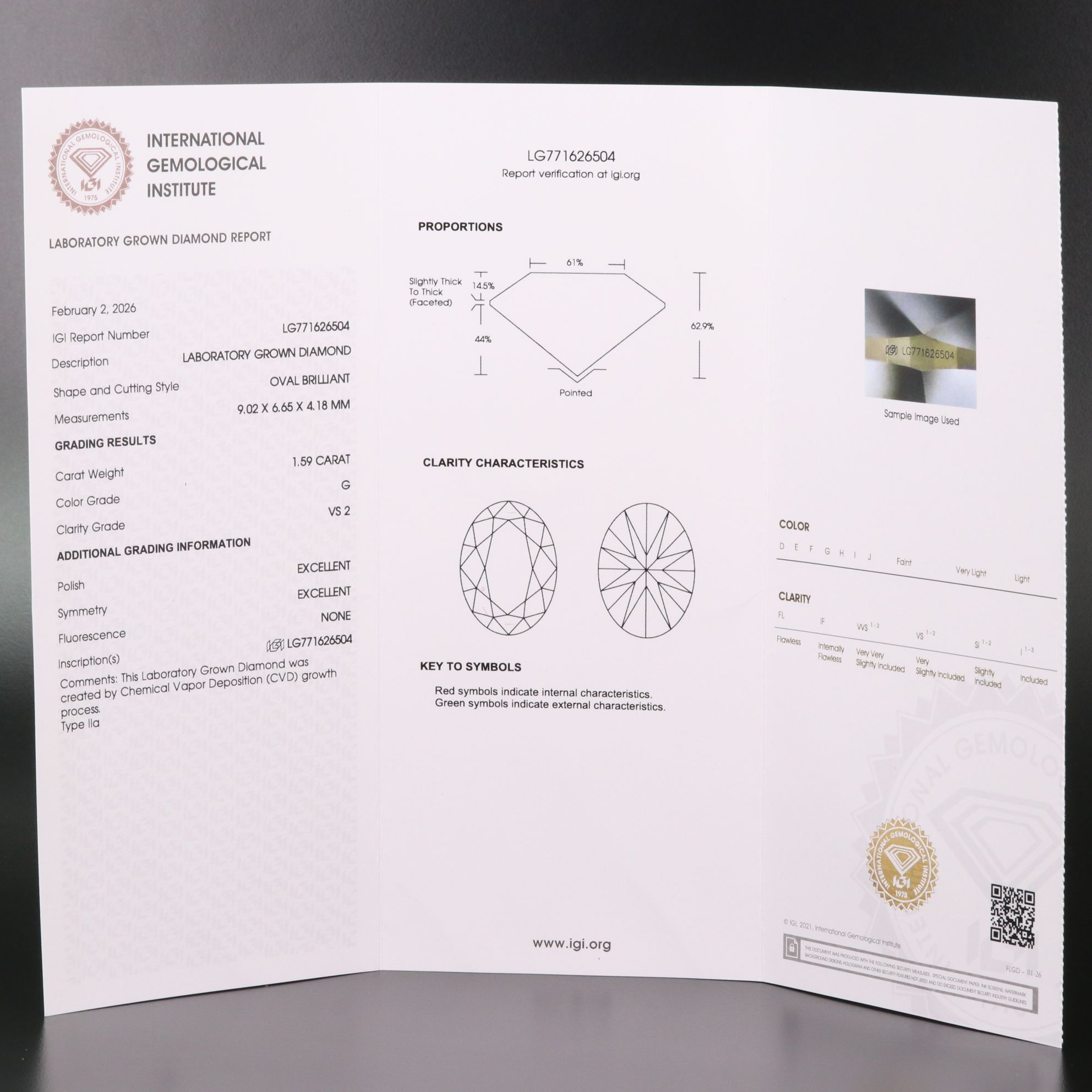 Loose 1.59 CT Lab Grown Diamond with IGI Report