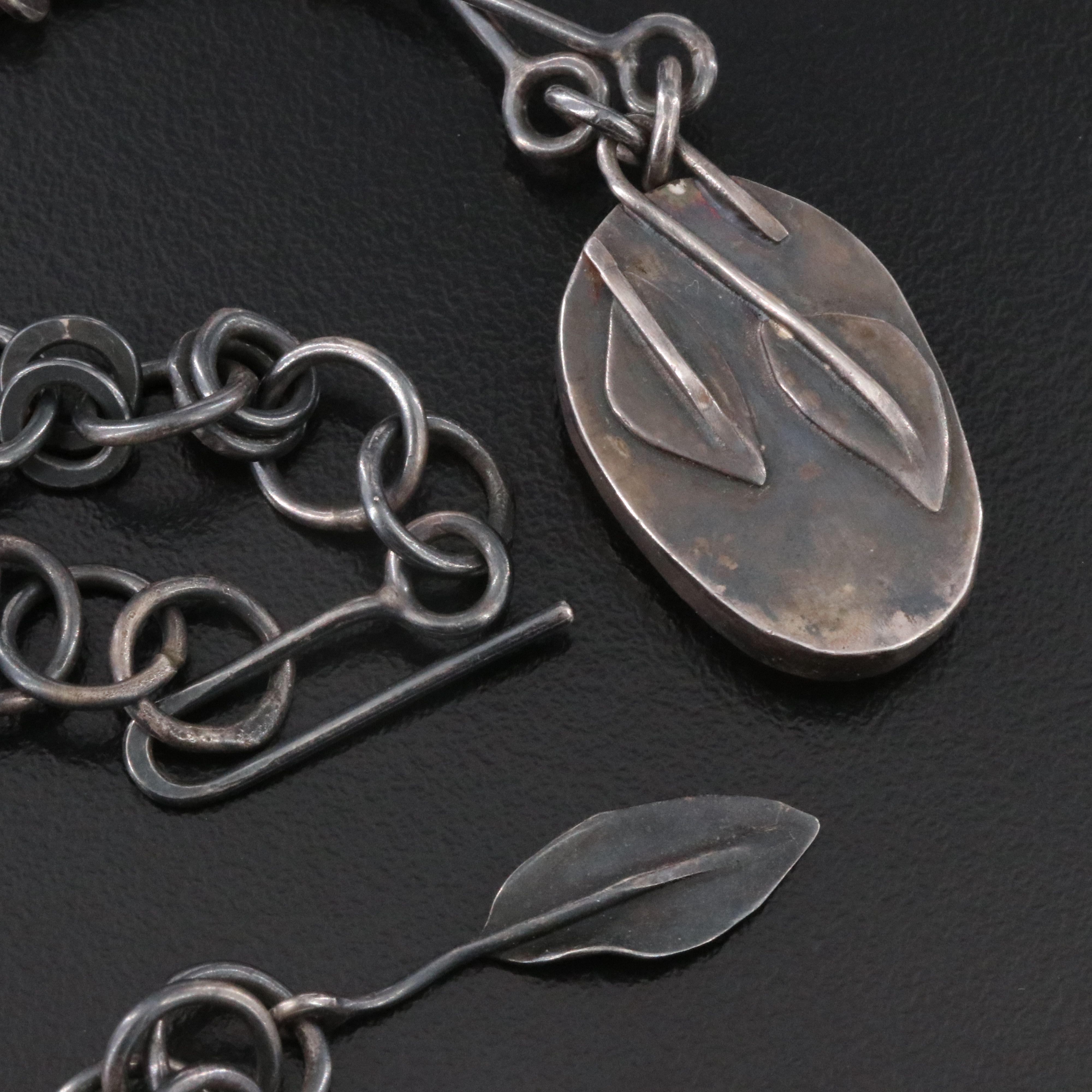 Artisan Made Sterling Serpentine and Rhodonite Necklace