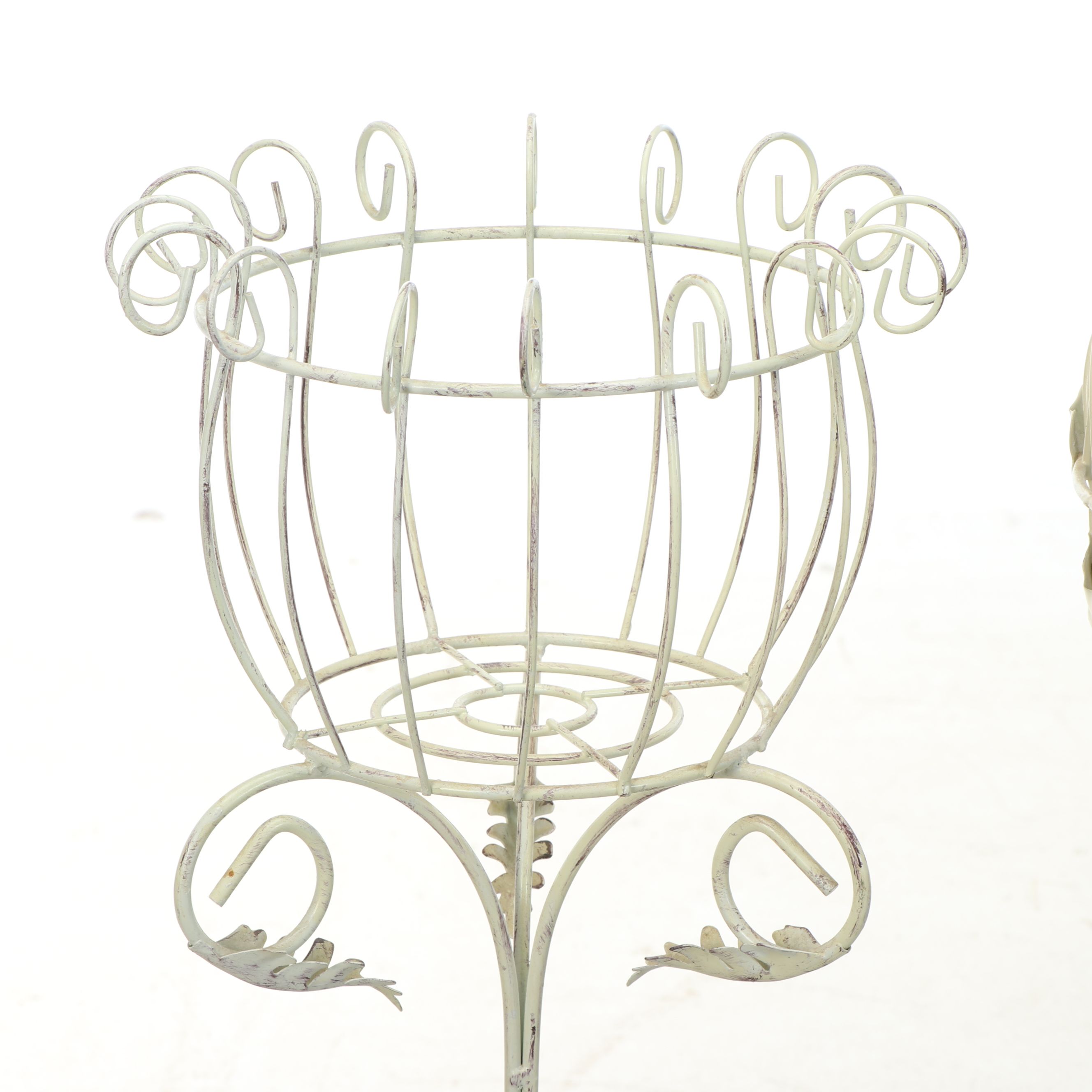 Painted Metal Scrollwork Plant Stands with Foliate Accents, 20th Century