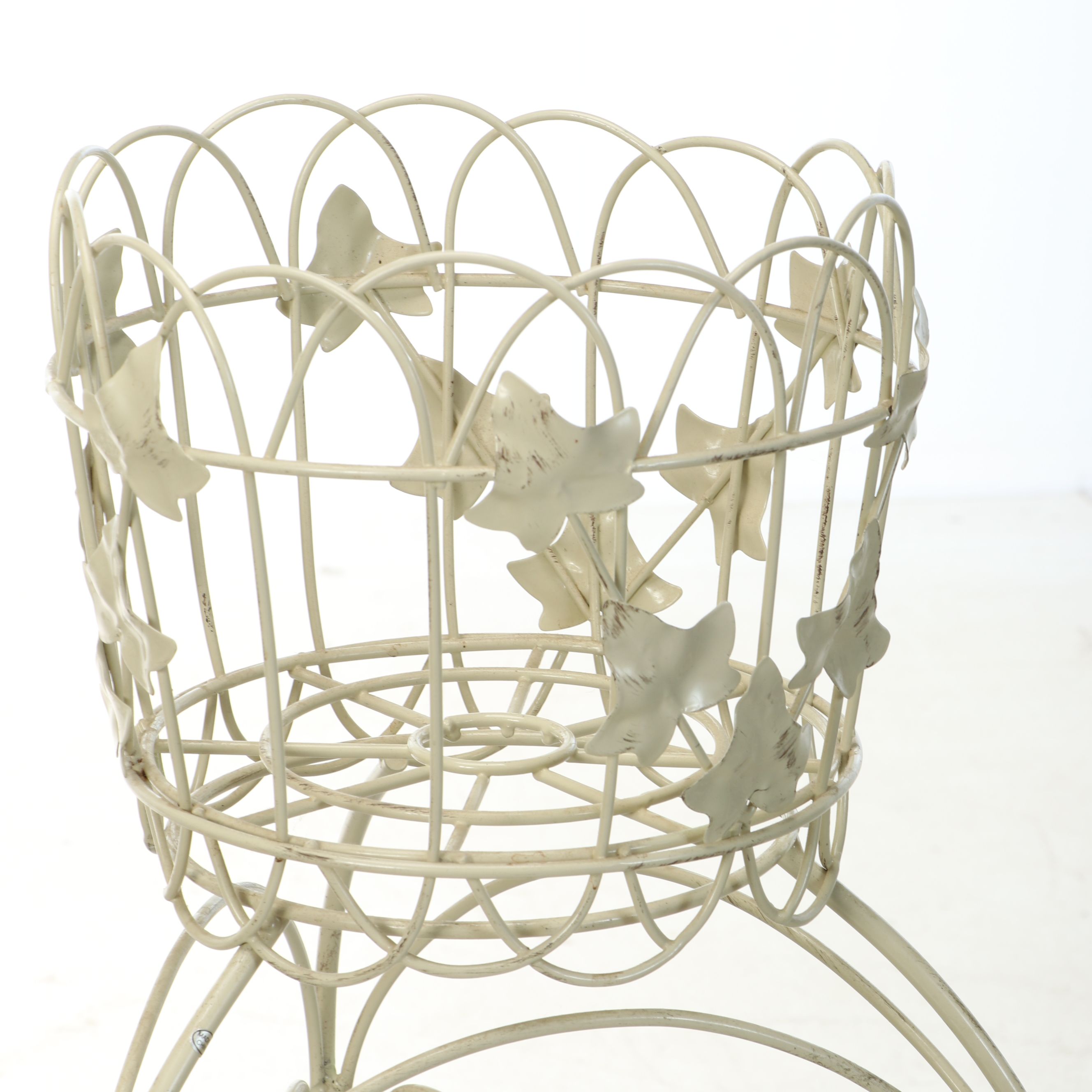 Painted Metal Scrollwork Plant Stands with Foliate Accents, 20th Century