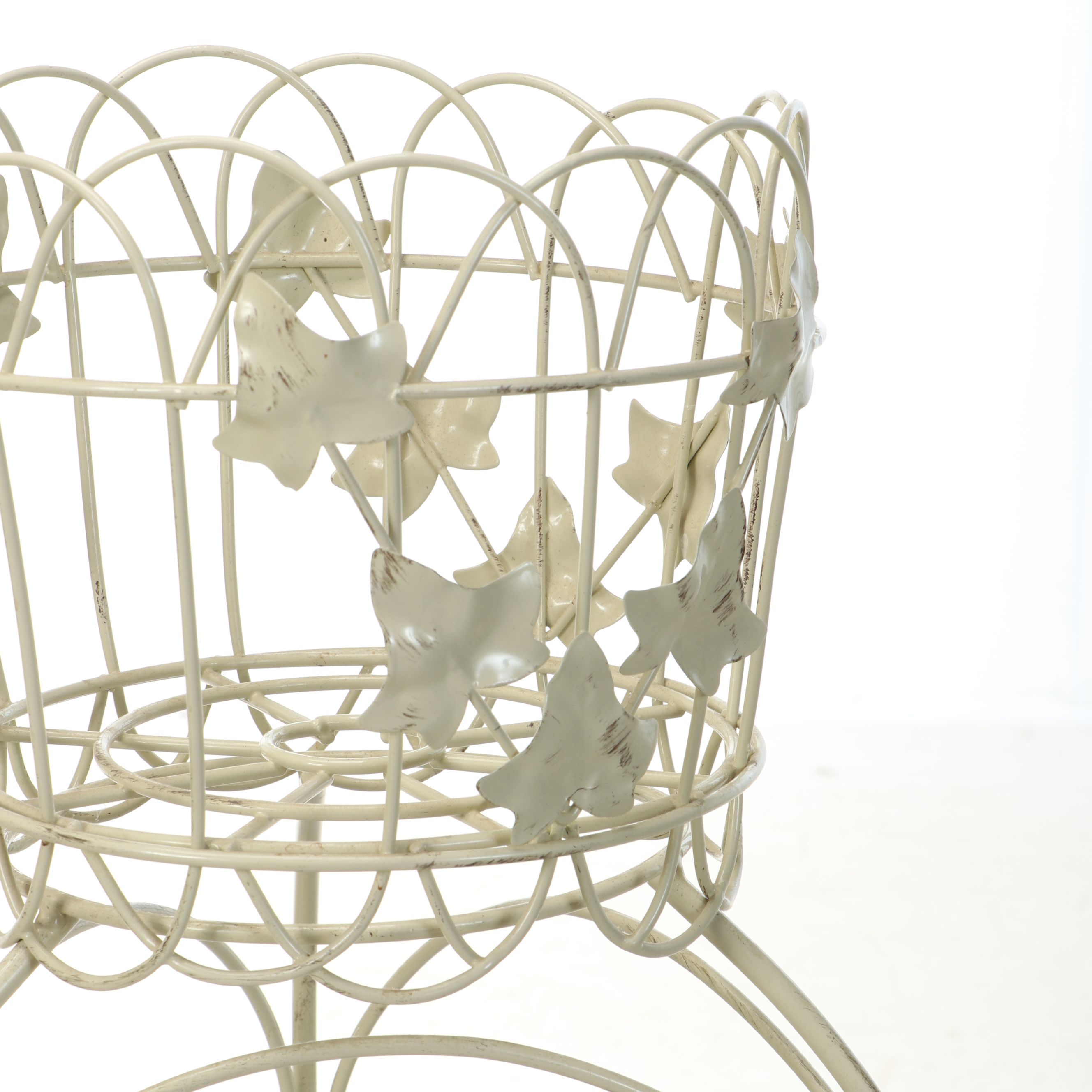 Painted Metal Scrollwork Plant Stands with Foliate Accents, 20th Century