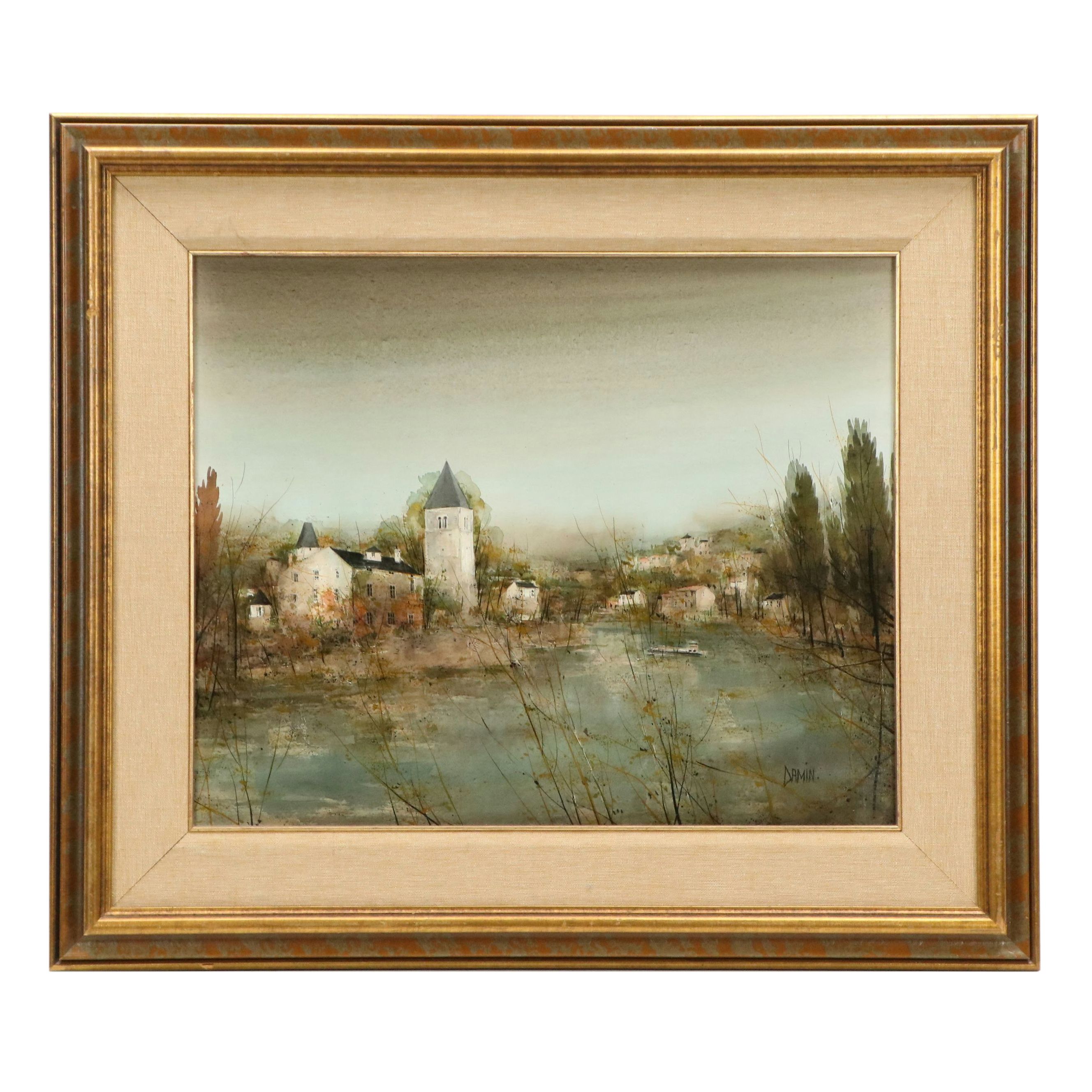 Georges Damin Oil Painting "L'Île Barbre," Late 20th Century