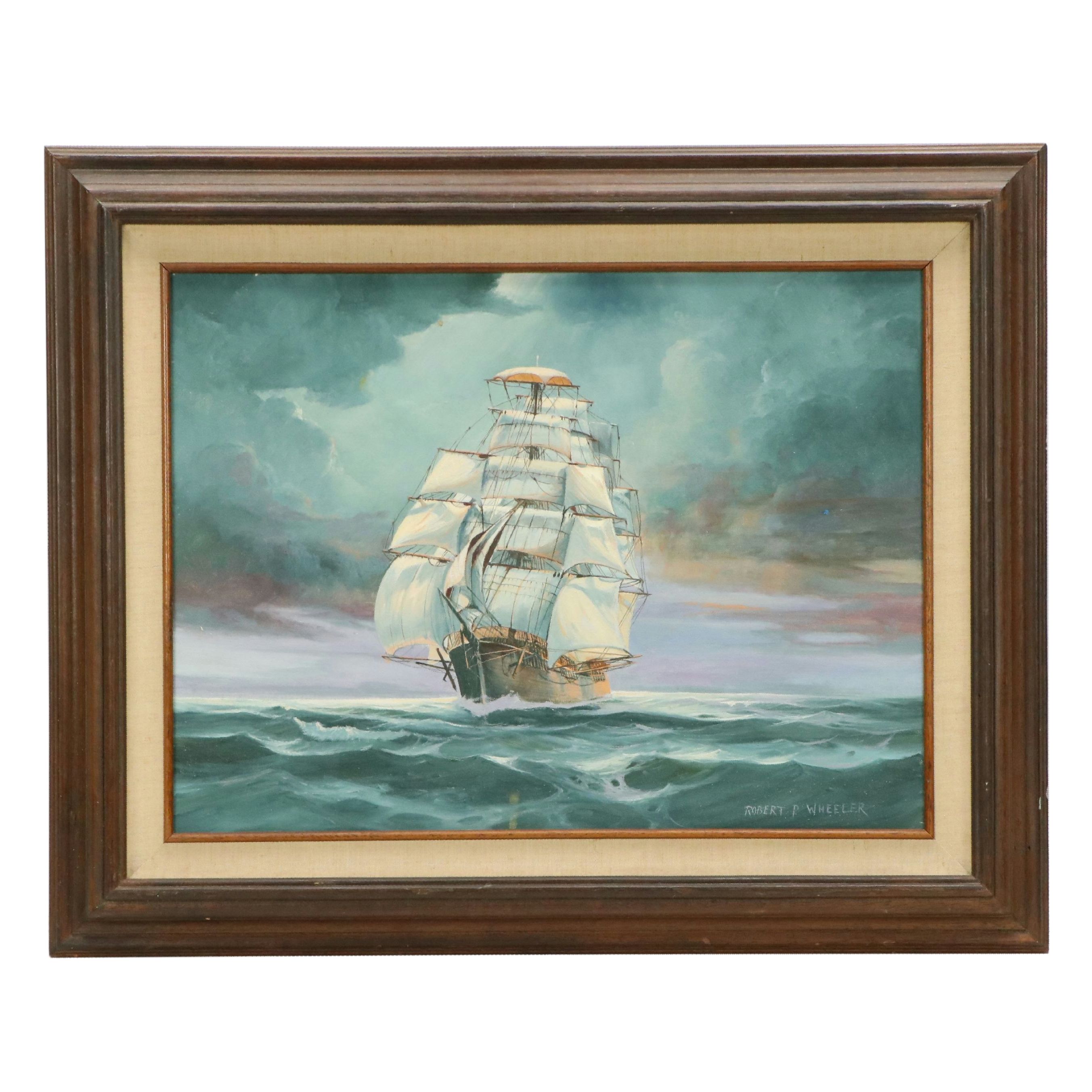 Robert P. Wheeler Oil Painting Clipper Ship at Sea, Early 20th Century