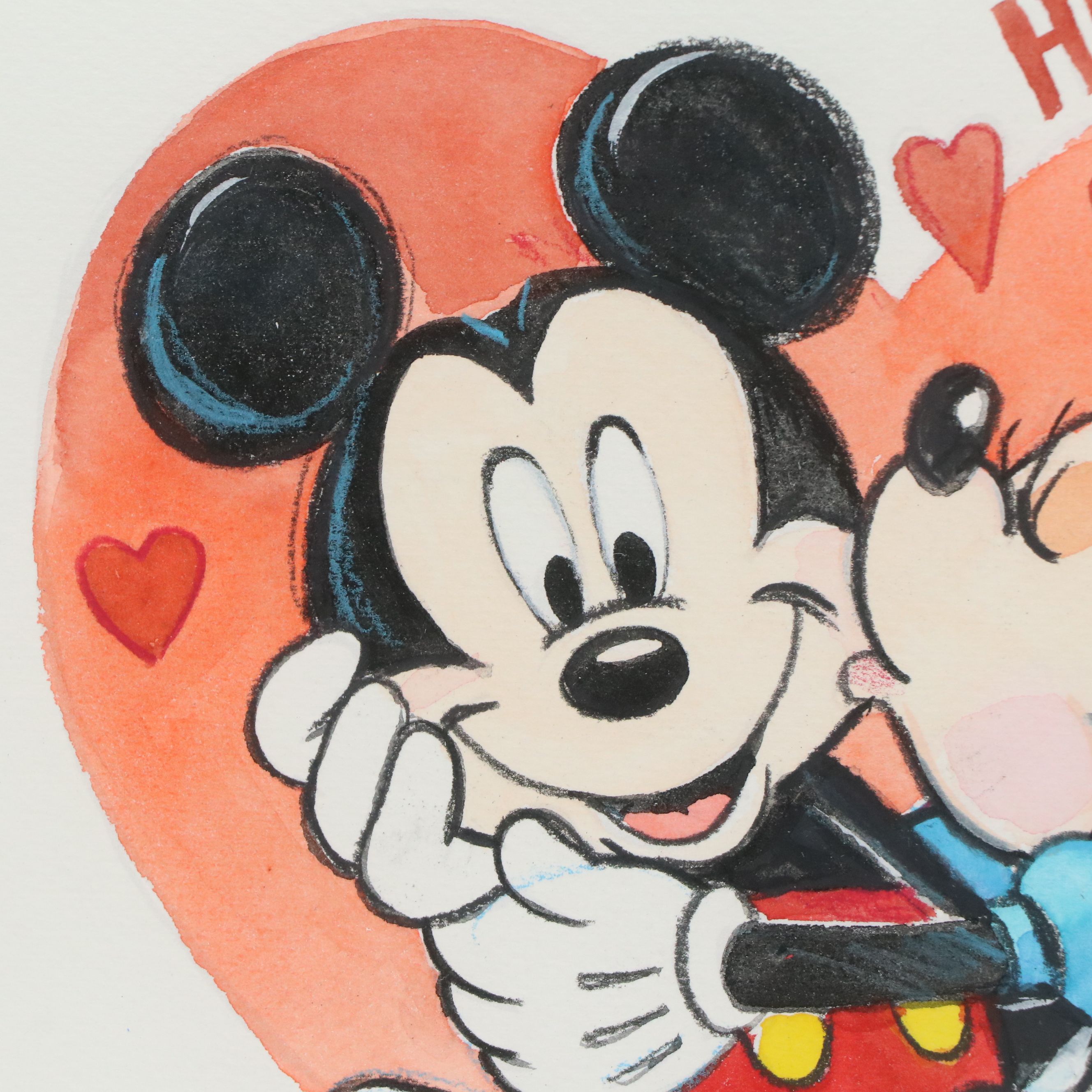 Jeff Shelly for Disney Mixed Media Drawing of Mickey and Minnie Mouse, 2018