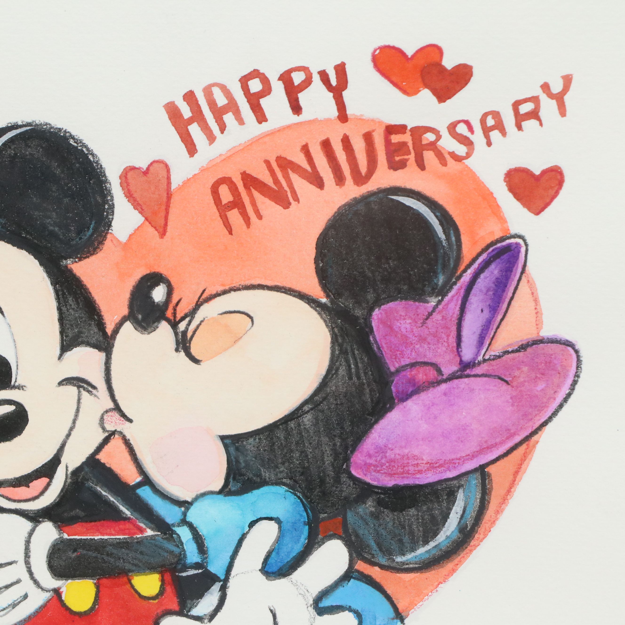 Jeff Shelly for Disney Mixed Media Drawing of Mickey and Minnie Mouse, 2018