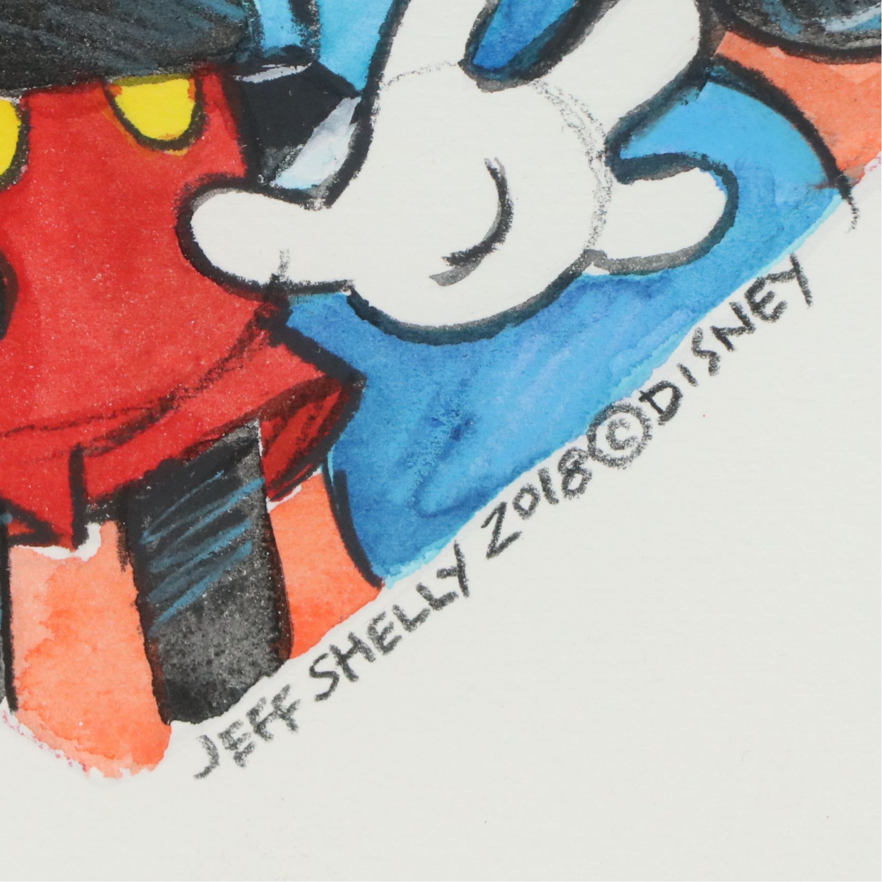 Jeff Shelly for Disney Mixed Media Drawing of Mickey and Minnie Mouse, 2018
