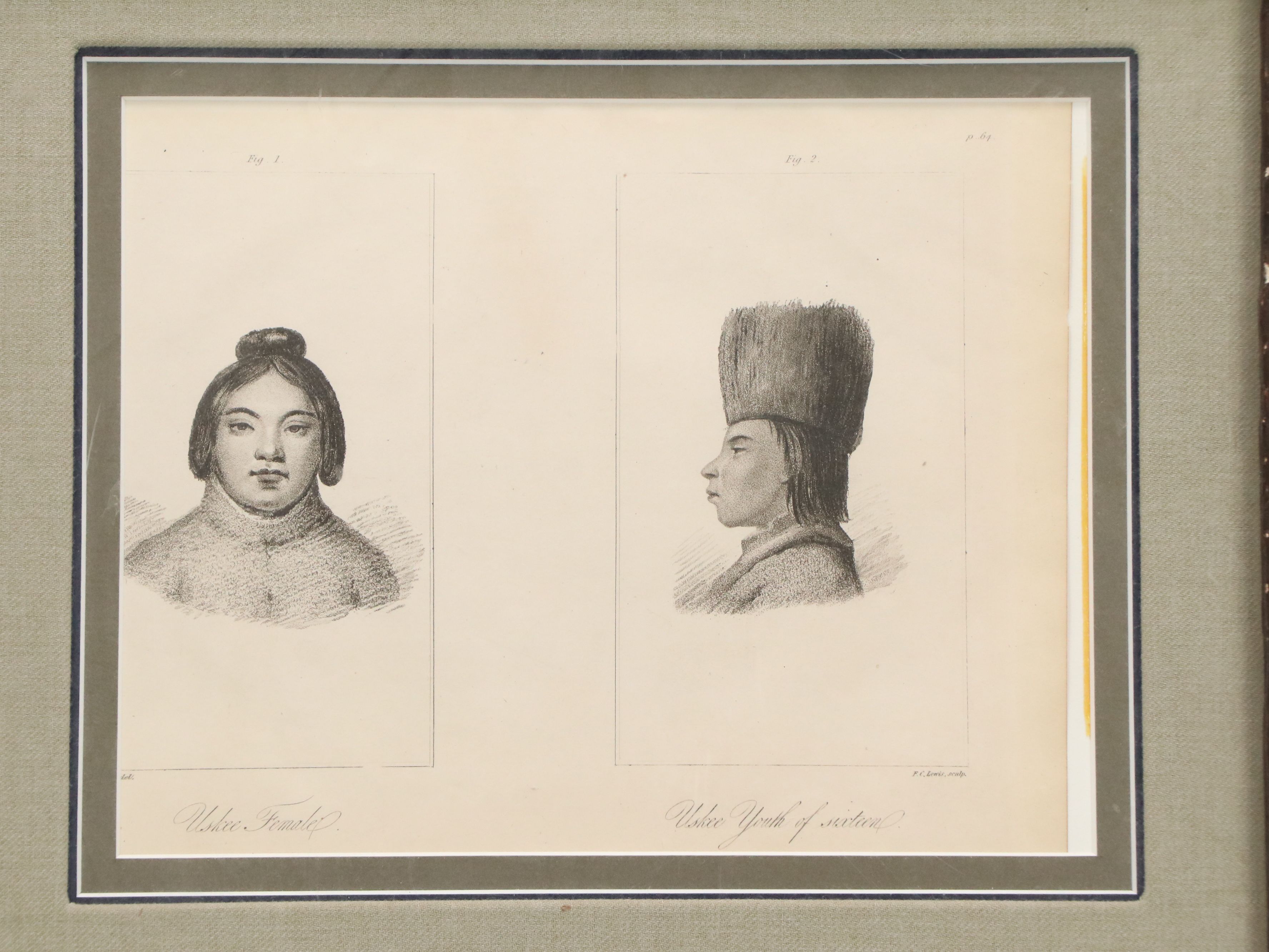 Antique Bookplate Engravings "Uskee Female" and "Uskee Youth of sixteen," 1818