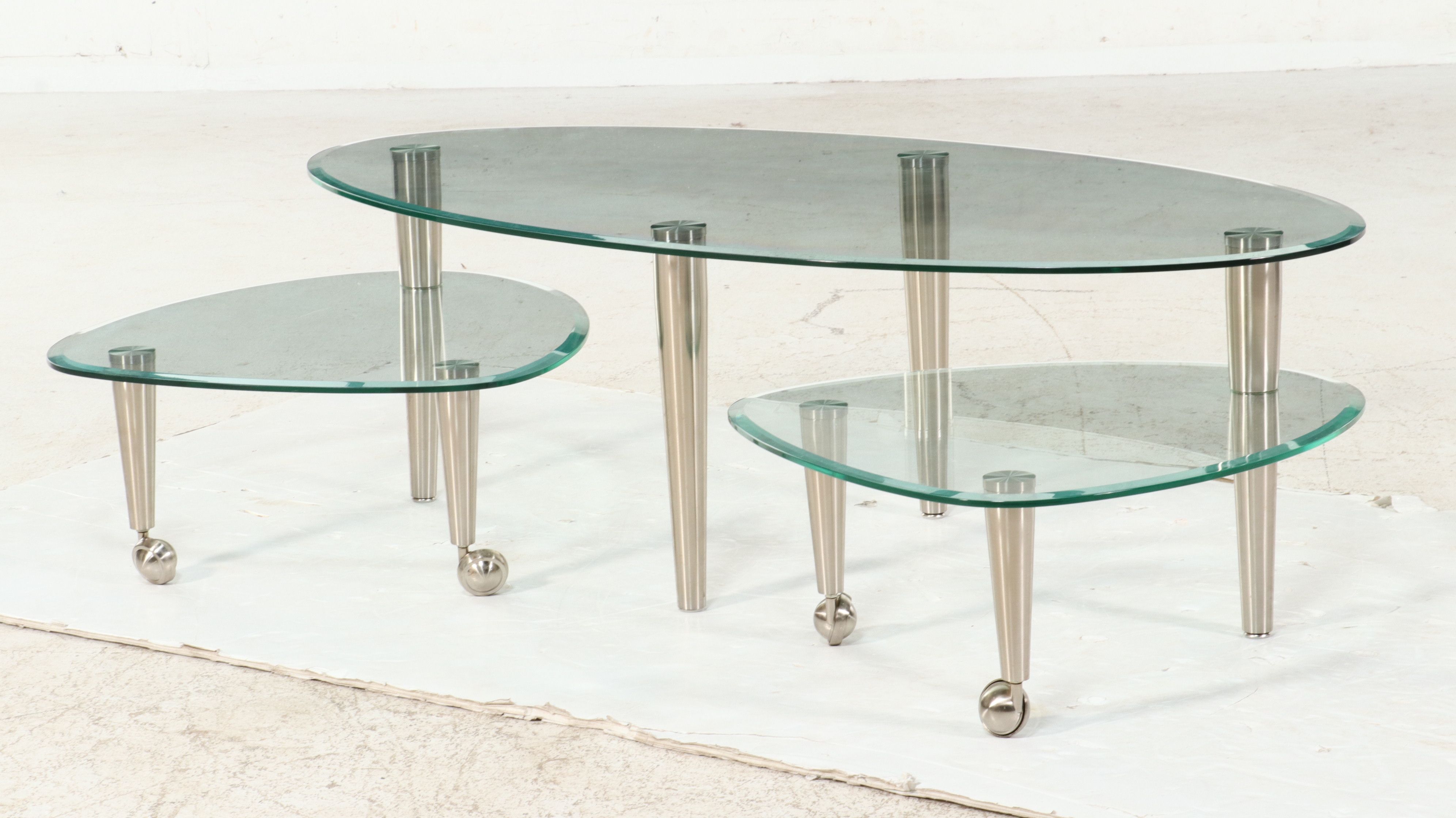 Modernist Style Multi-Tiered "Satellite" Glass and Metal Coffee Table