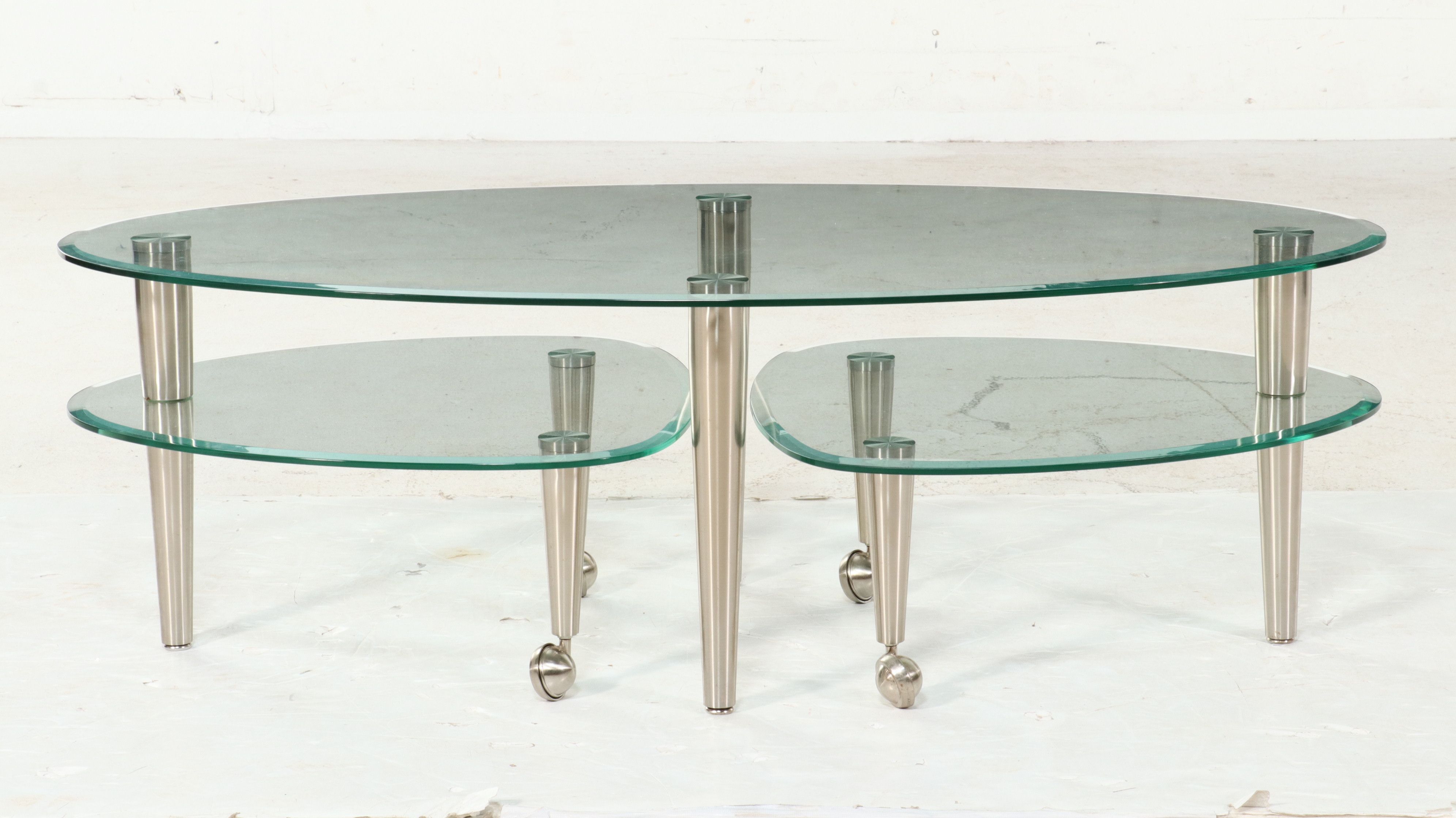 Modernist Style Multi-Tiered "Satellite" Glass and Metal Coffee Table