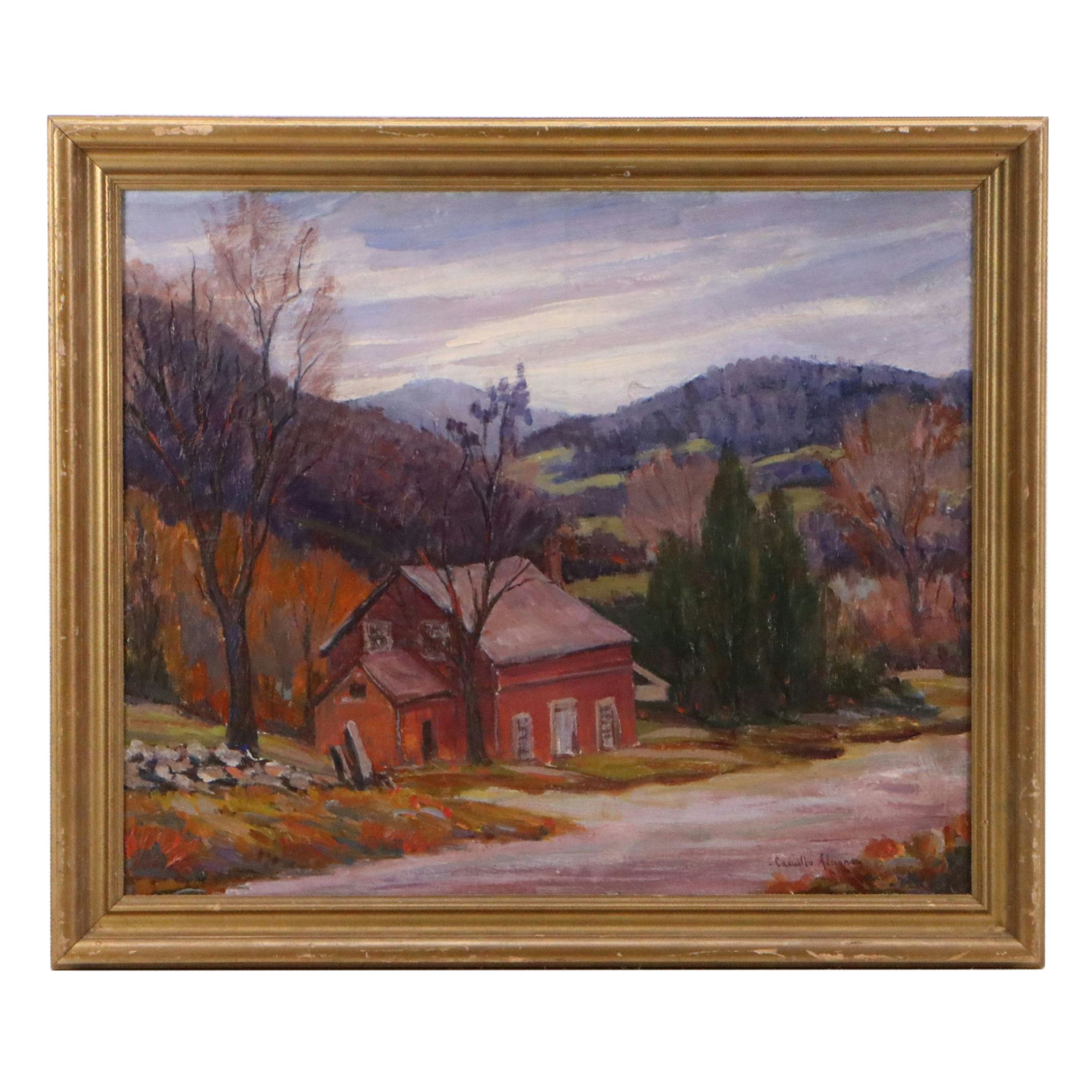 Camillo Adriani Fall Landscape Oil Painting, Late 20th Century