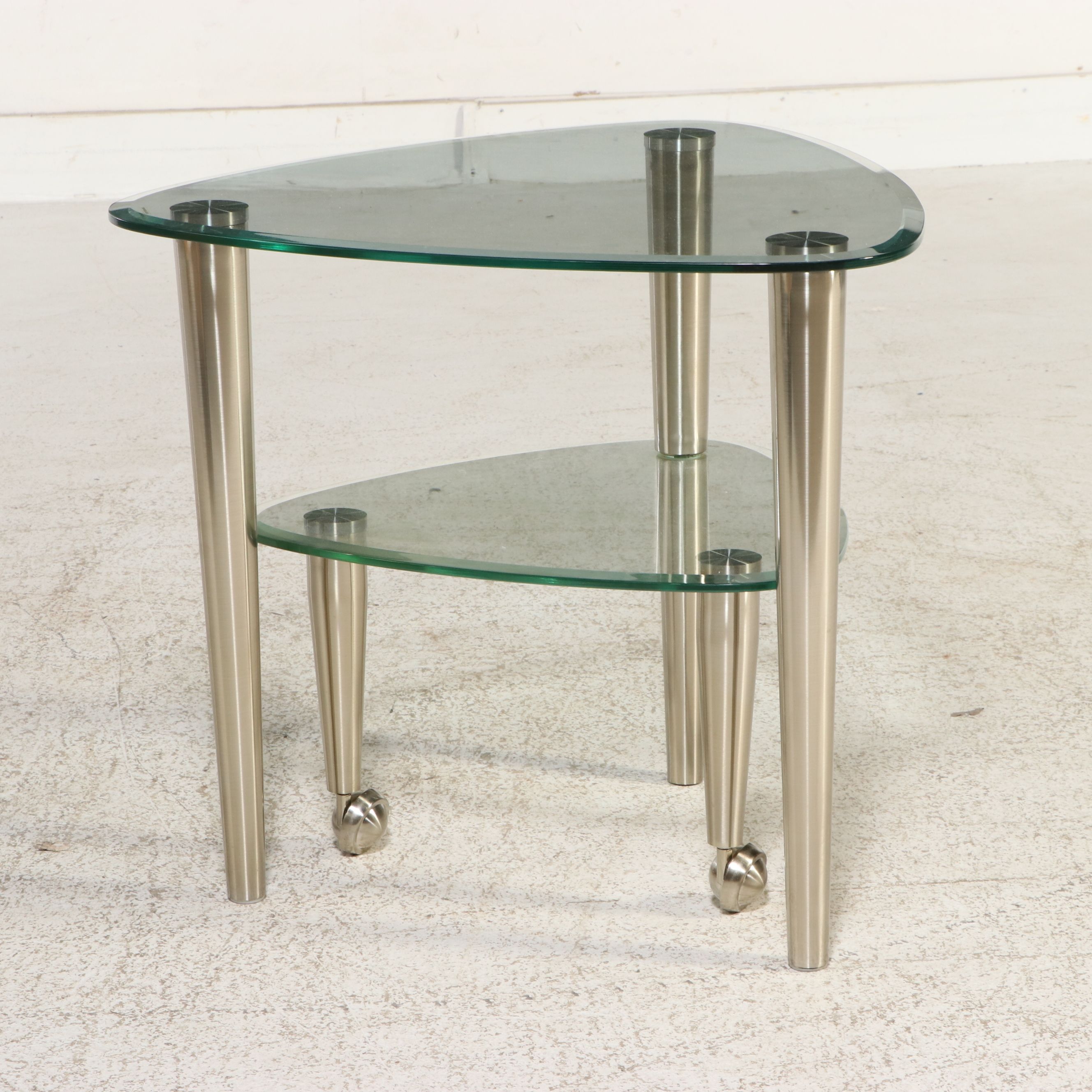 Pair of Modernist Style Multi-Tiered "Satellite" Style Glass End Tables