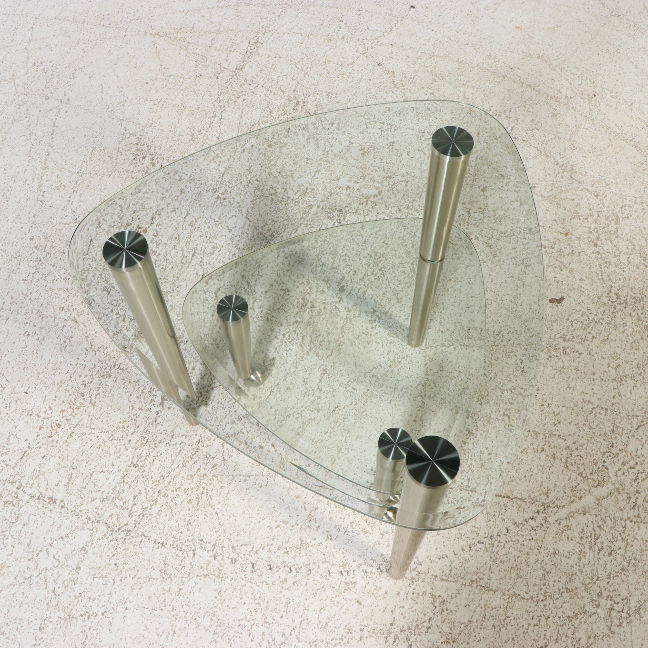 Pair of Modernist Style Multi-Tiered "Satellite" Style Glass End Tables