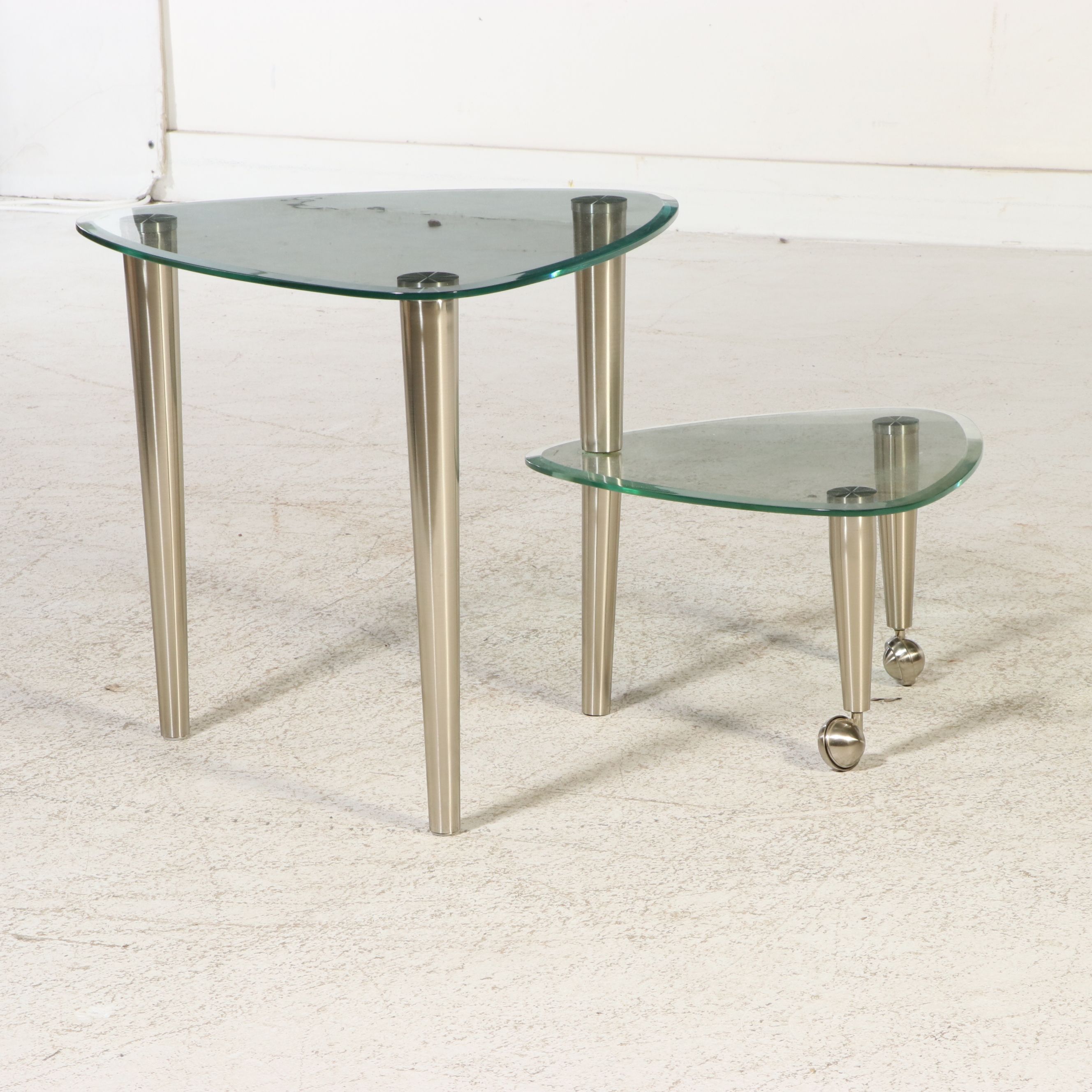 Pair of Modernist Style Multi-Tiered "Satellite" Style Glass End Tables