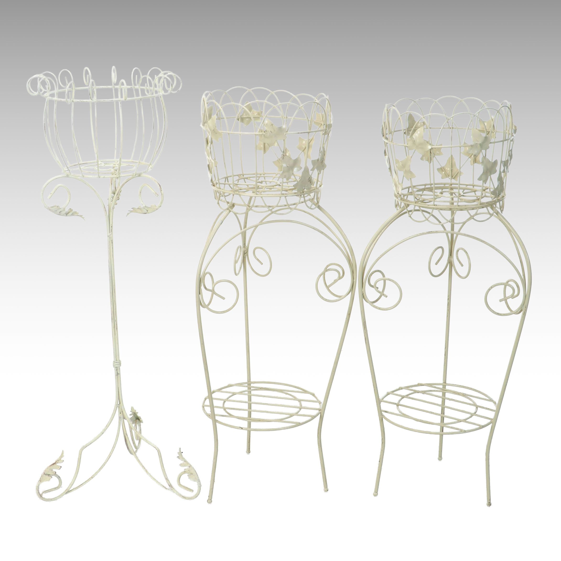 Painted Metal Scrollwork Plant Stands with Foliate Accents, 20th Century