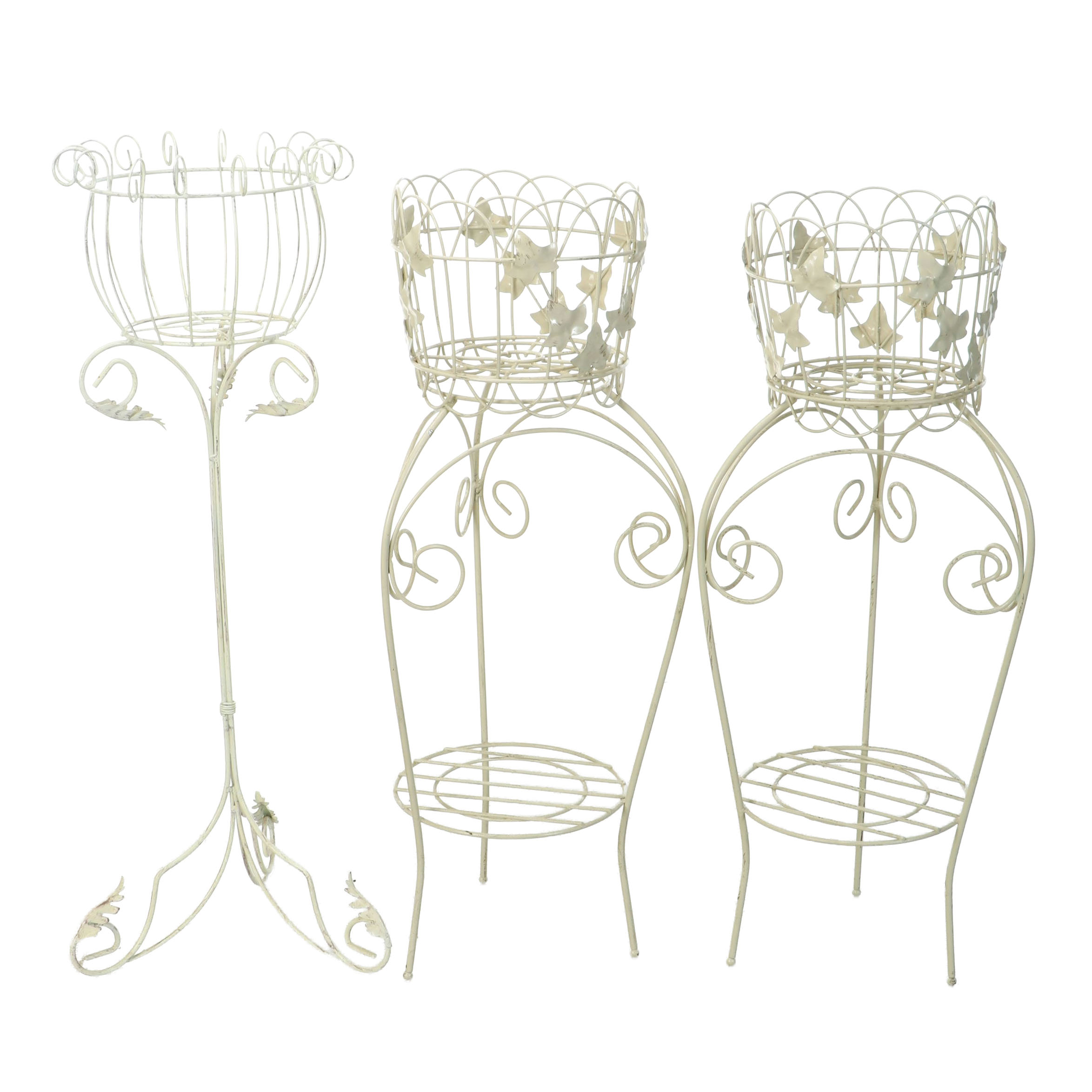 Painted Metal Scrollwork Plant Stands with Foliate Accents, 20th Century