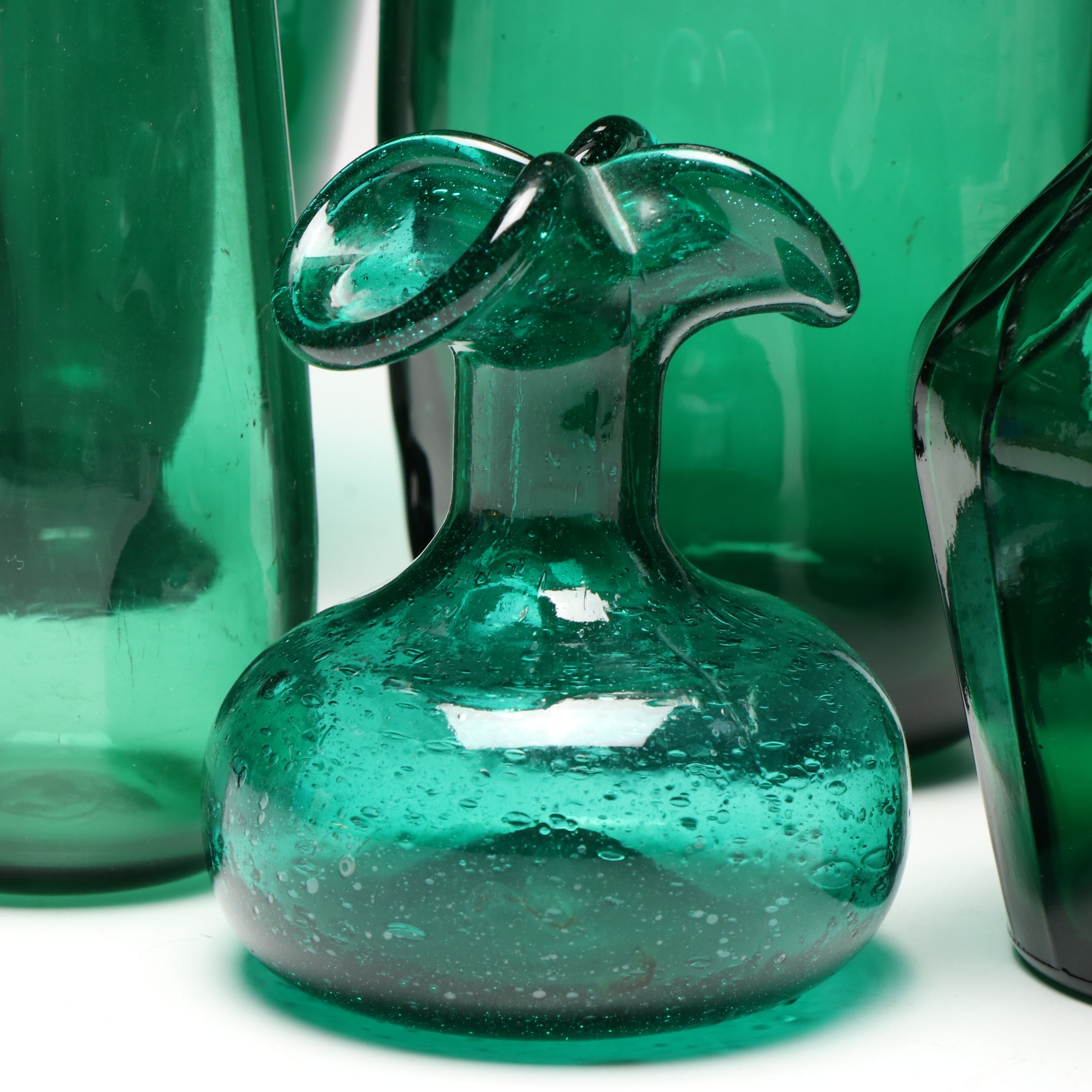 Mid Century Modern Emerald Green Vases, Goblets and Stoppered Vessels