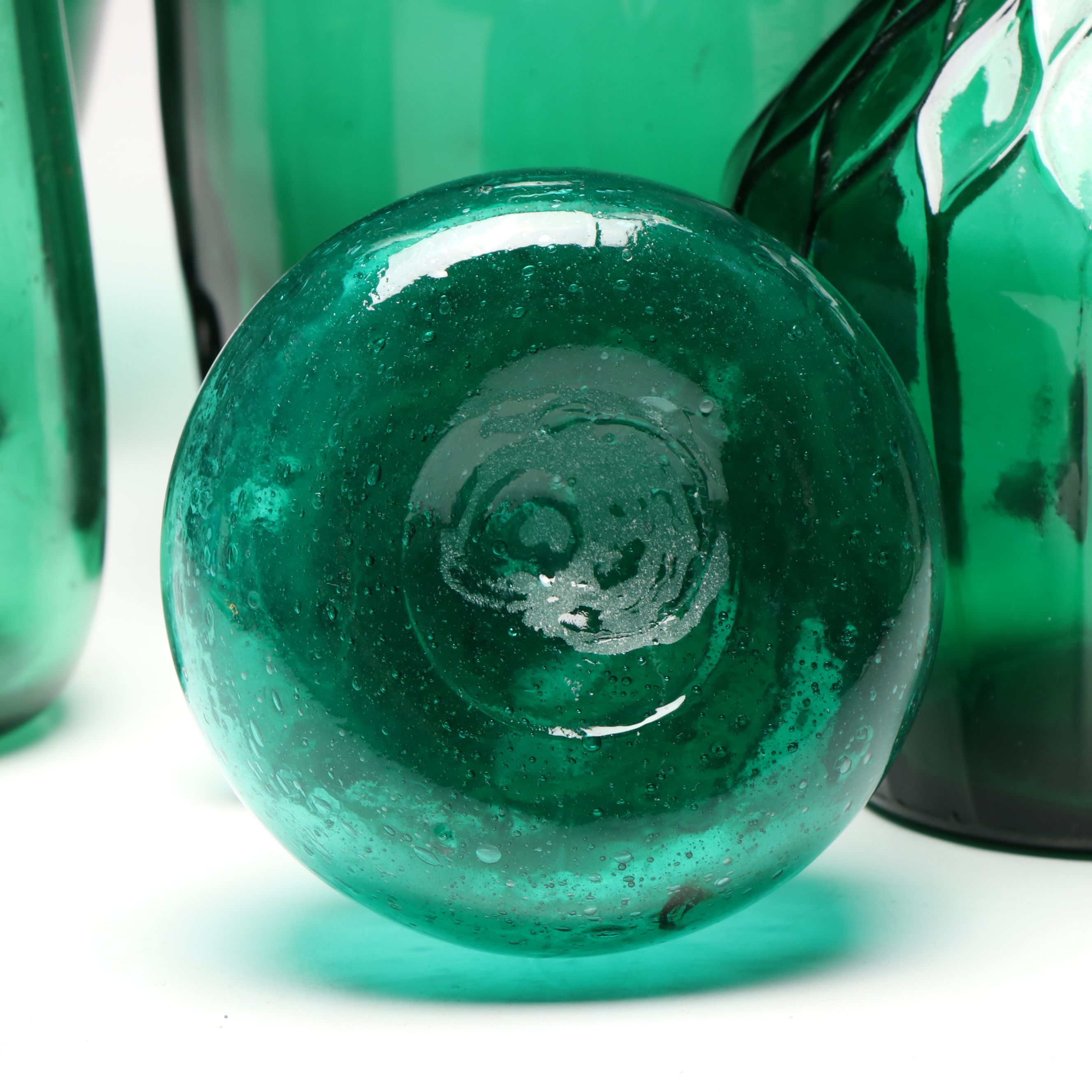 Mid Century Modern Emerald Green Vases, Goblets and Stoppered Vessels