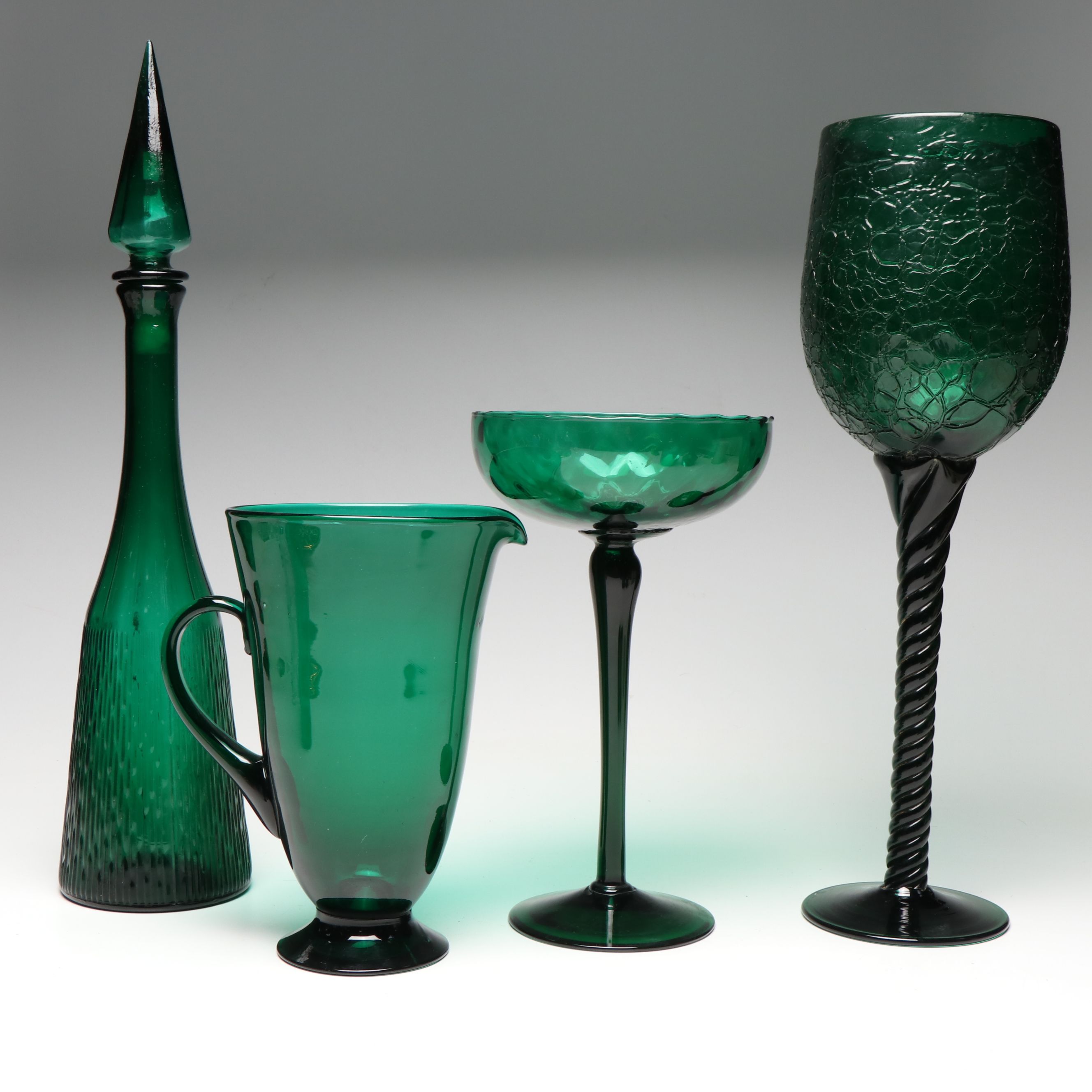 Mid Century Modern Emerald Green Vases, Goblets and Stoppered Vessels