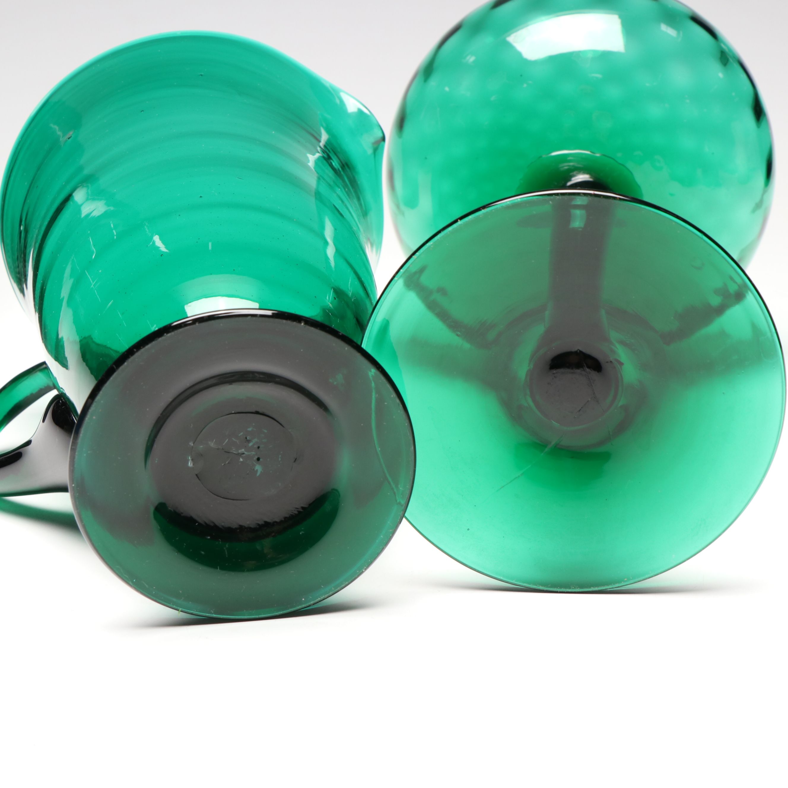 Mid Century Modern Emerald Green Vases, Goblets and Stoppered Vessels