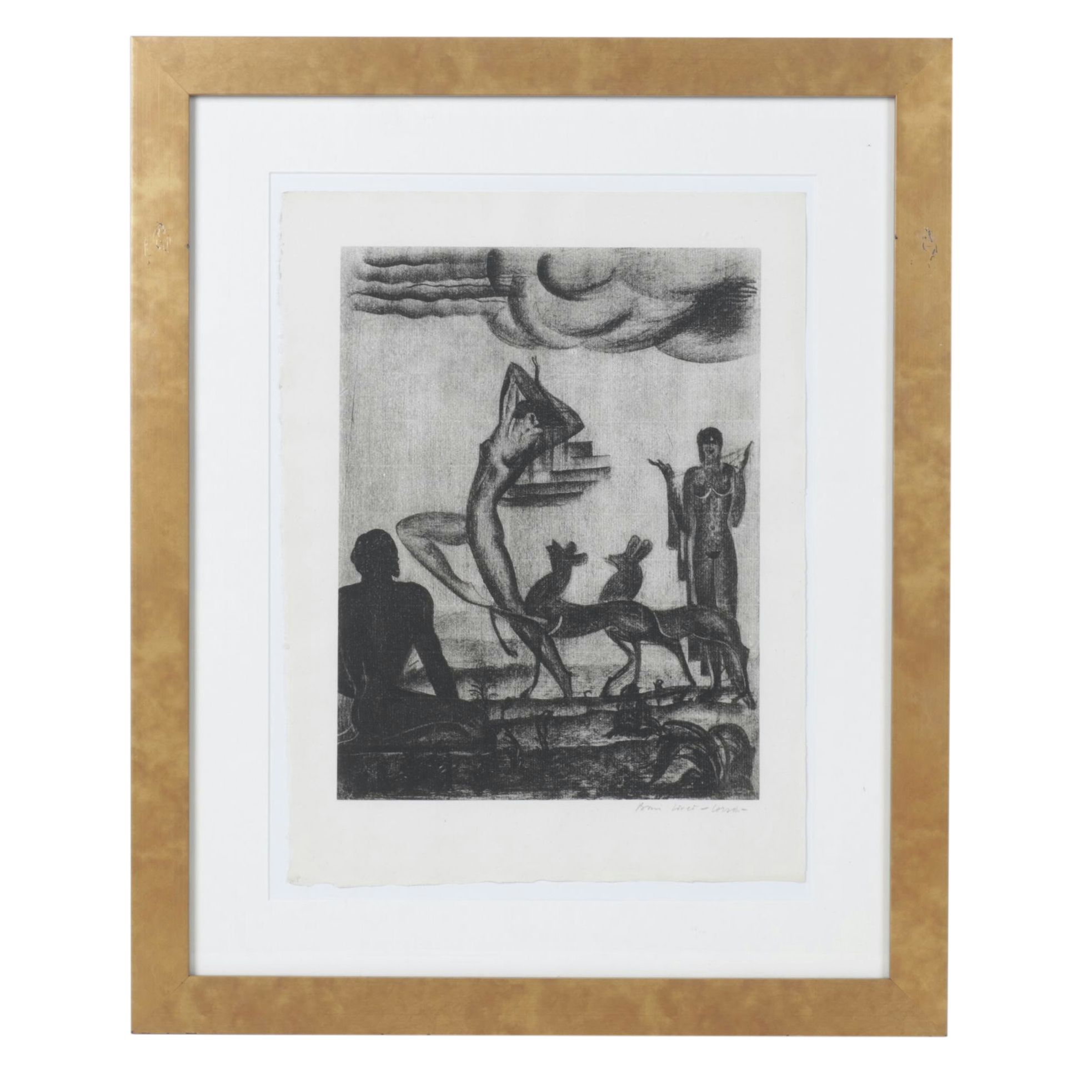 Boris Lovet-Lorski Art Deco Lithograph of Nude Figures and Animals, 1929