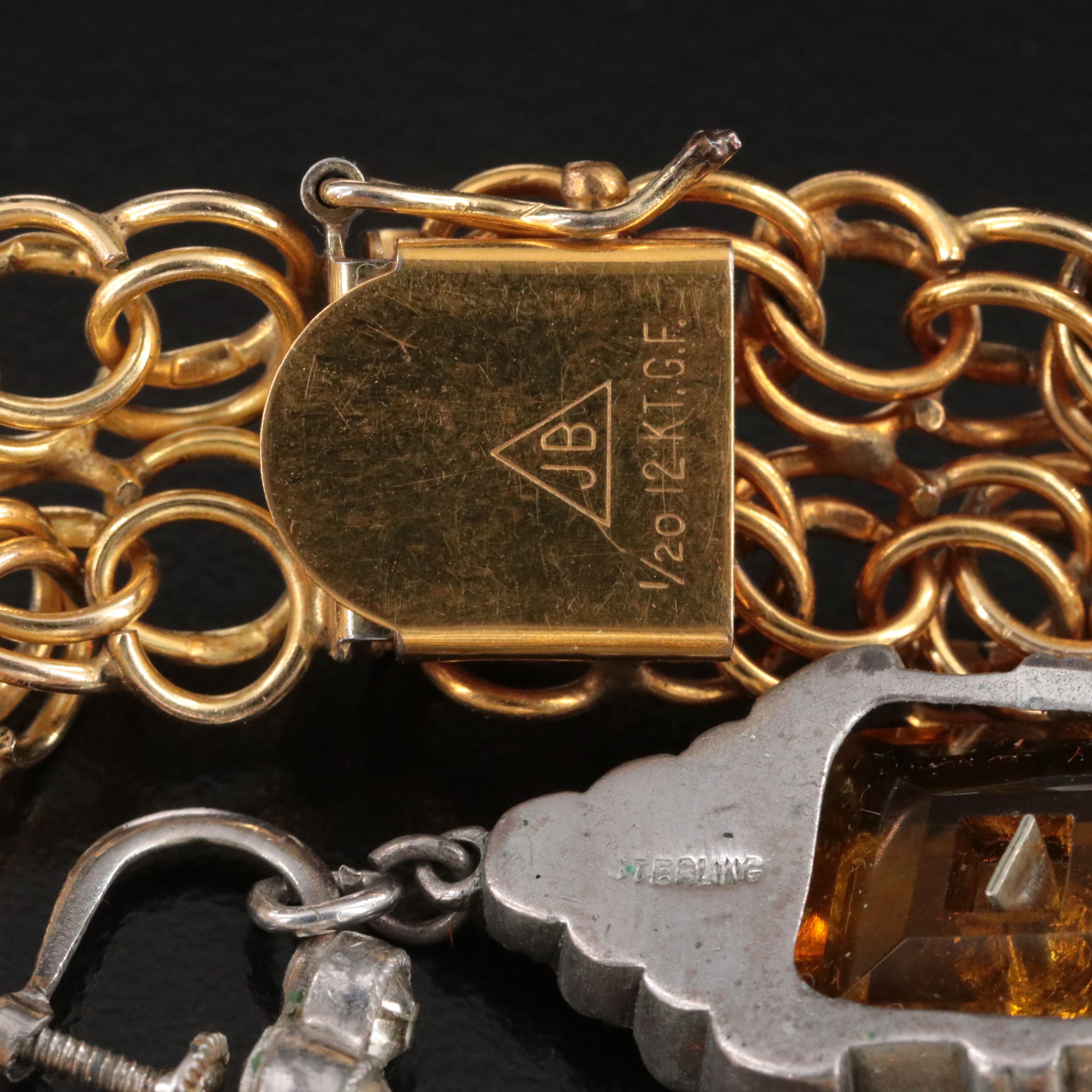 Art Deco Sterling Earrings & 1960s Jacoby-Bender Gold-Filled Bracelet