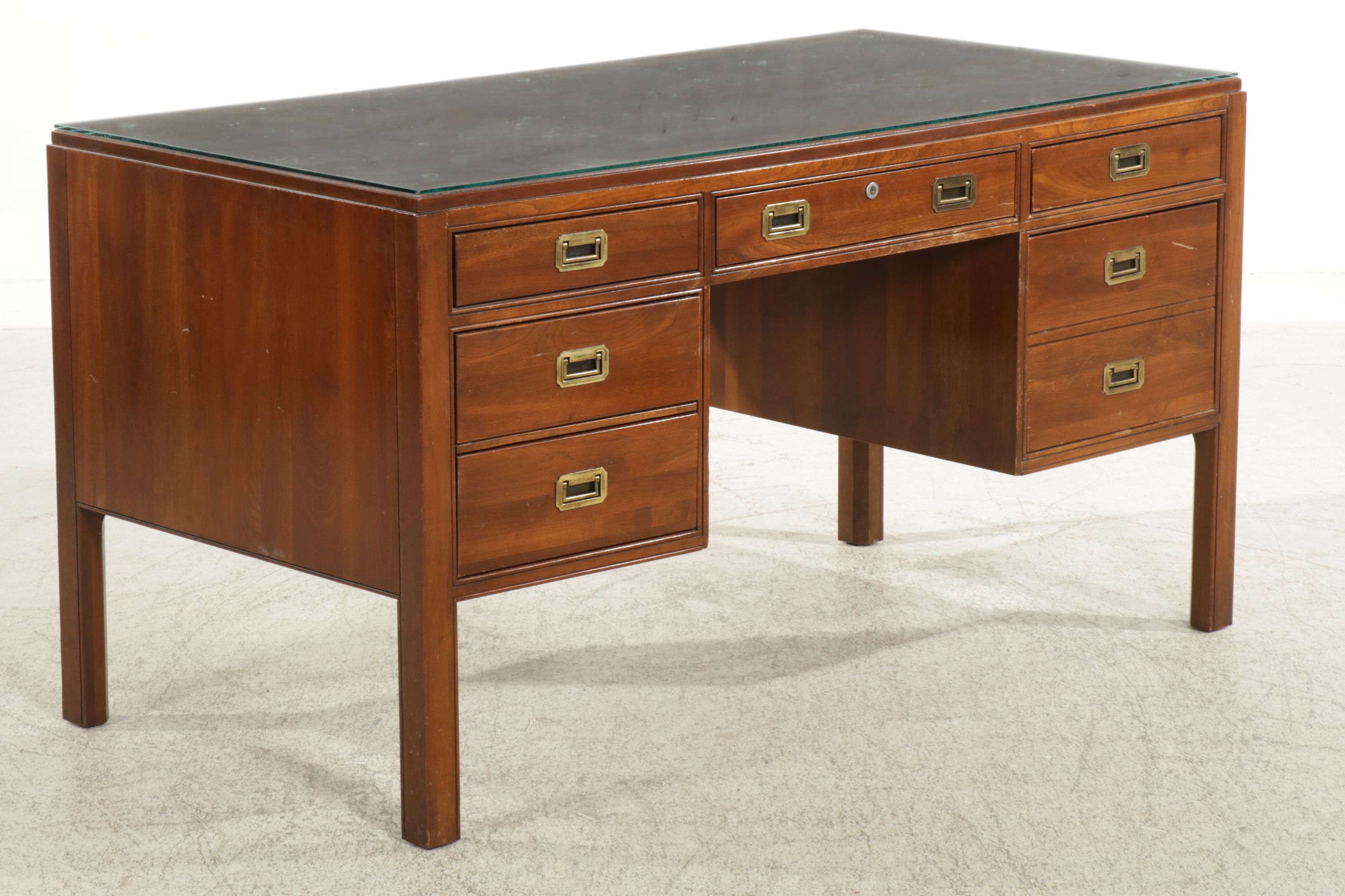 Ethan Allen Campaign Style Cherry Desk, Late 20th Century