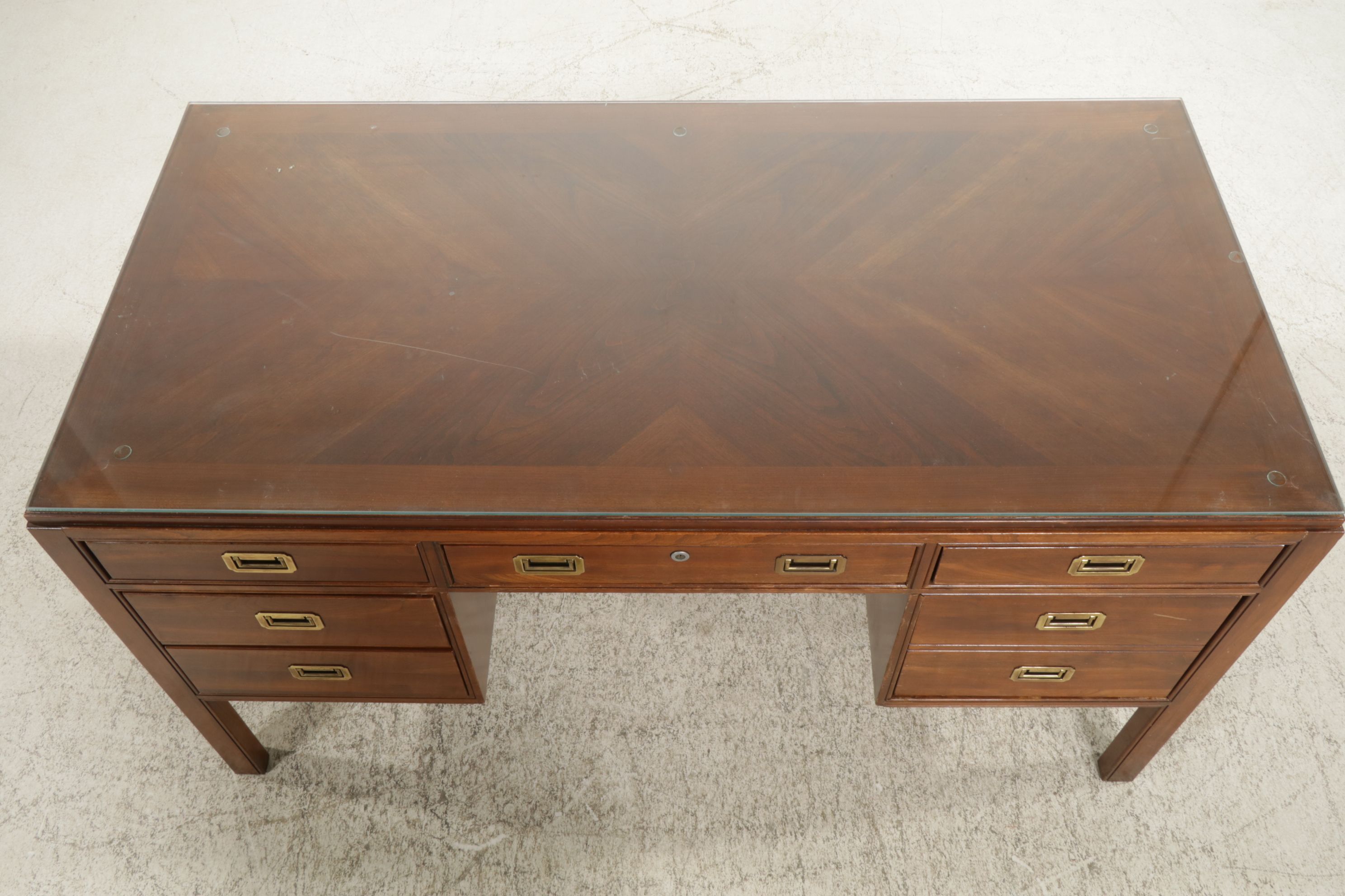 Ethan Allen Campaign Style Cherry Desk, Late 20th Century