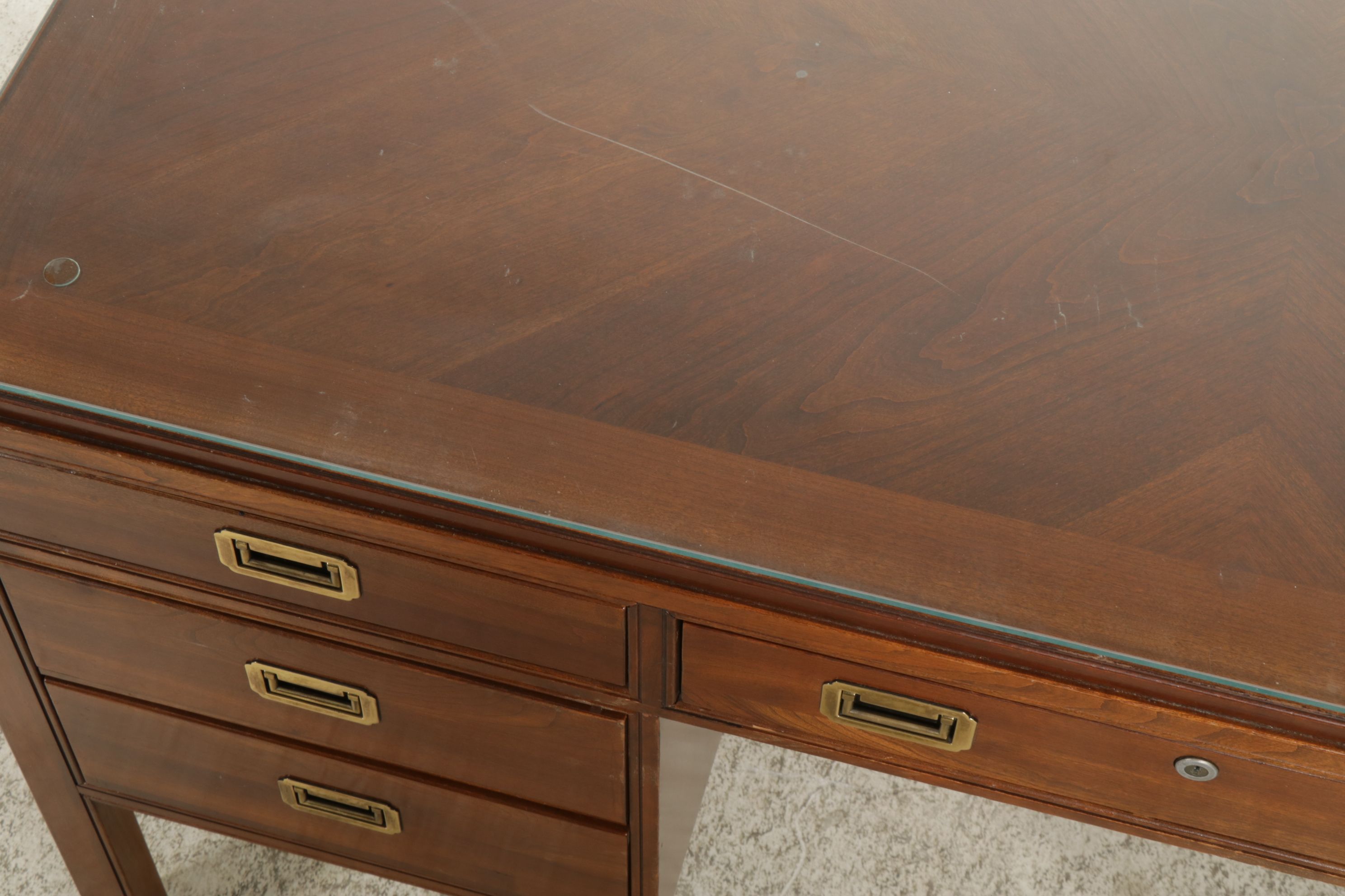 Ethan Allen Campaign Style Cherry Desk, Late 20th Century