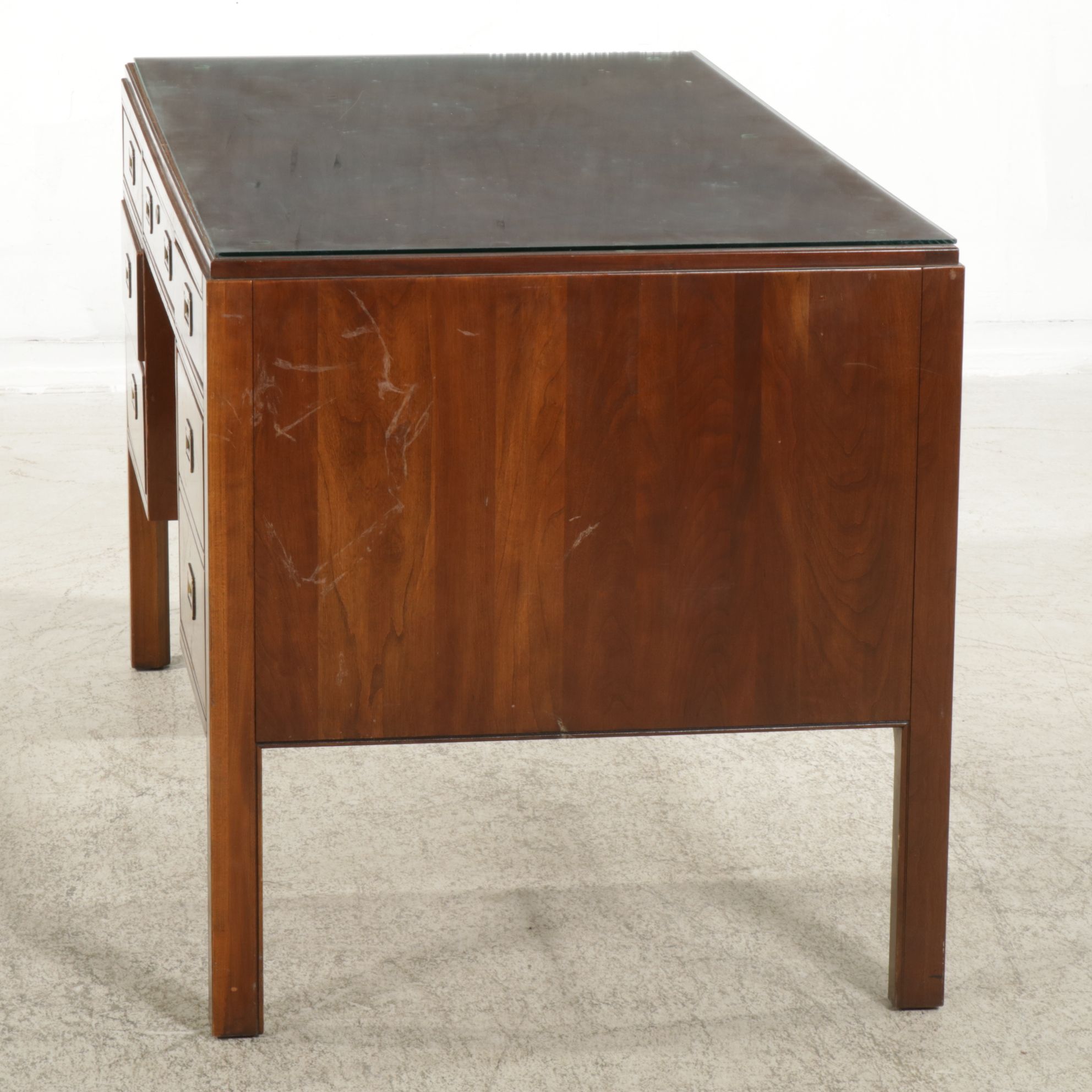 Ethan Allen Campaign Style Cherry Desk, Late 20th Century