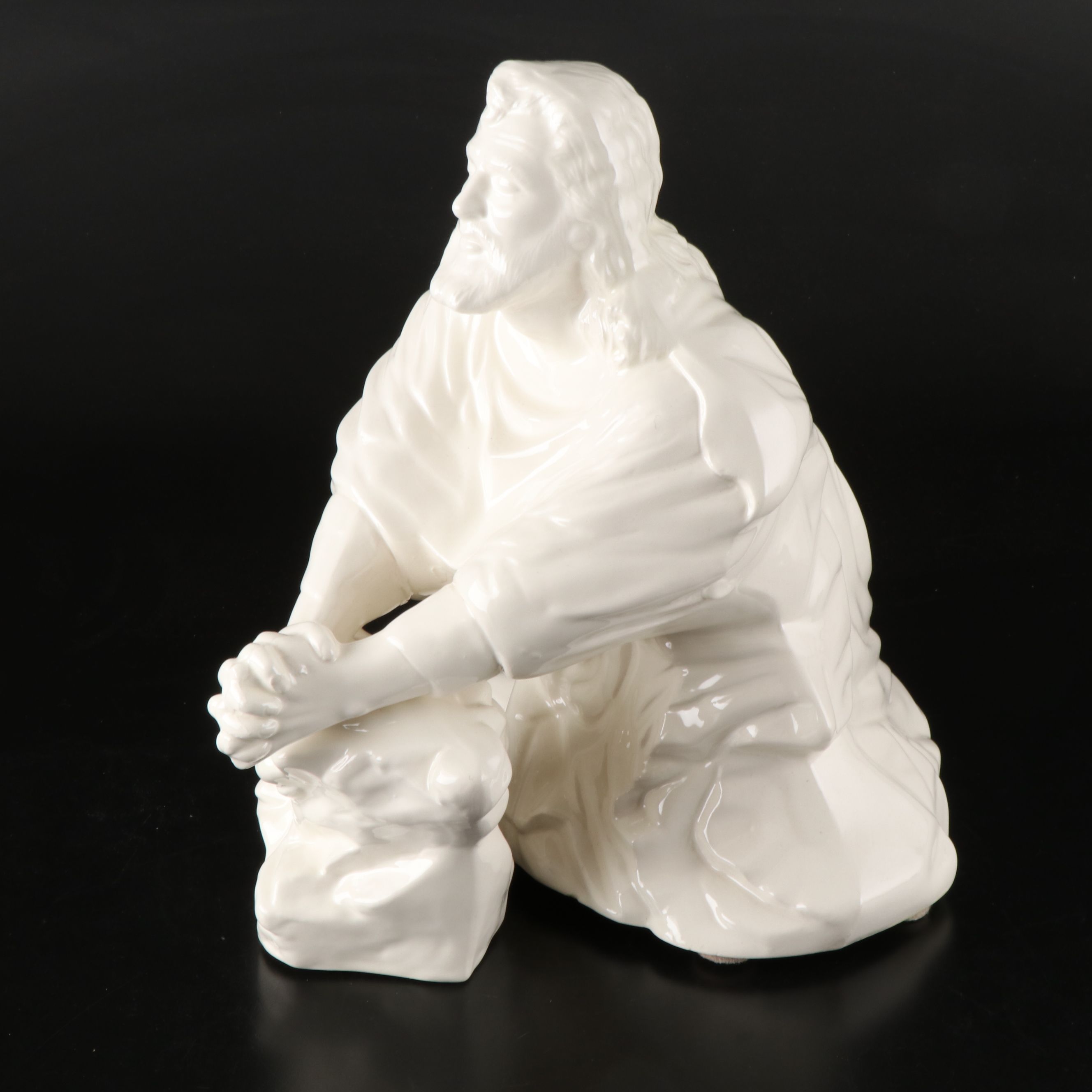 Ceramic Praying Jesus with Aragonite Specimen