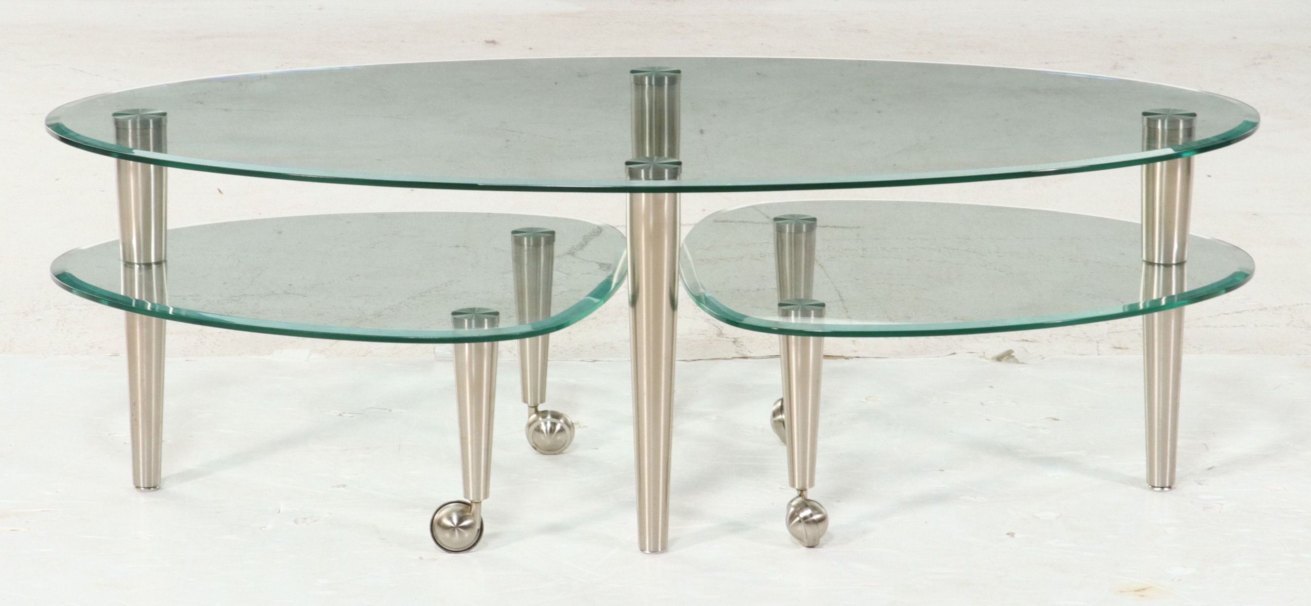 Modernist Style Multi-Tiered "Satellite" Glass and Metal Coffee Table