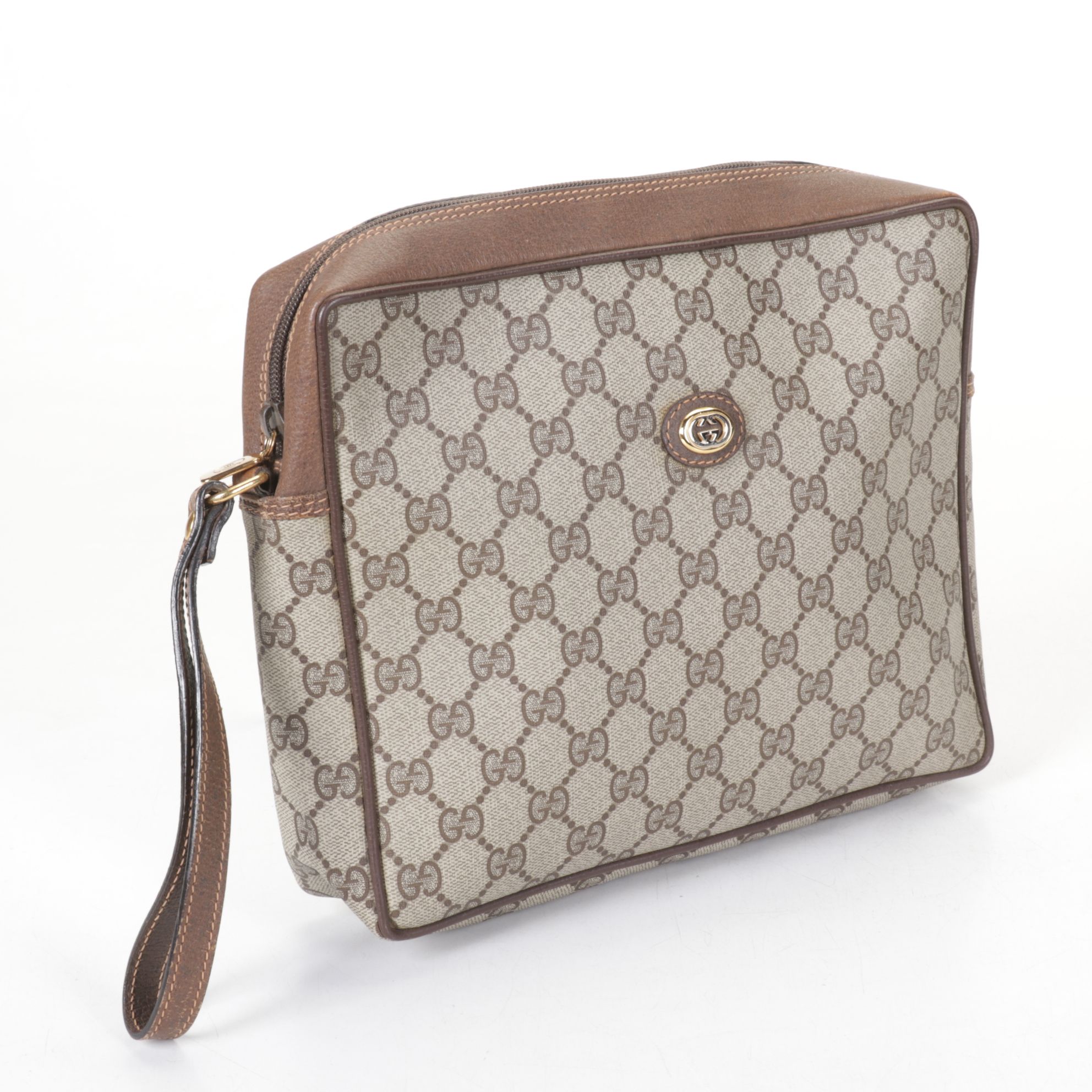 Gucci Accessory Collection GG Supreme Canvas and Leather Wristlet Clutch