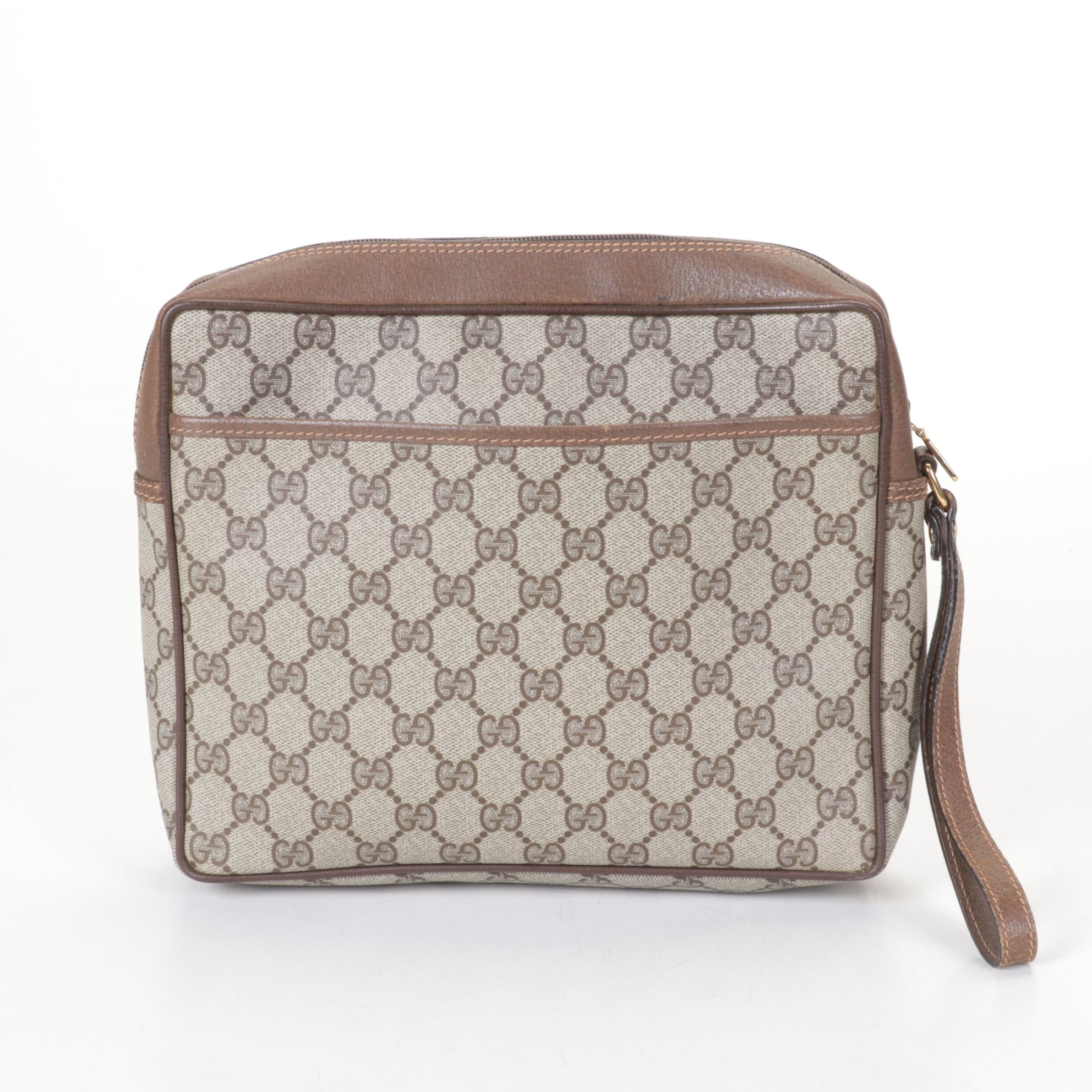 Gucci Accessory Collection GG Supreme Canvas and Leather Wristlet Clutch