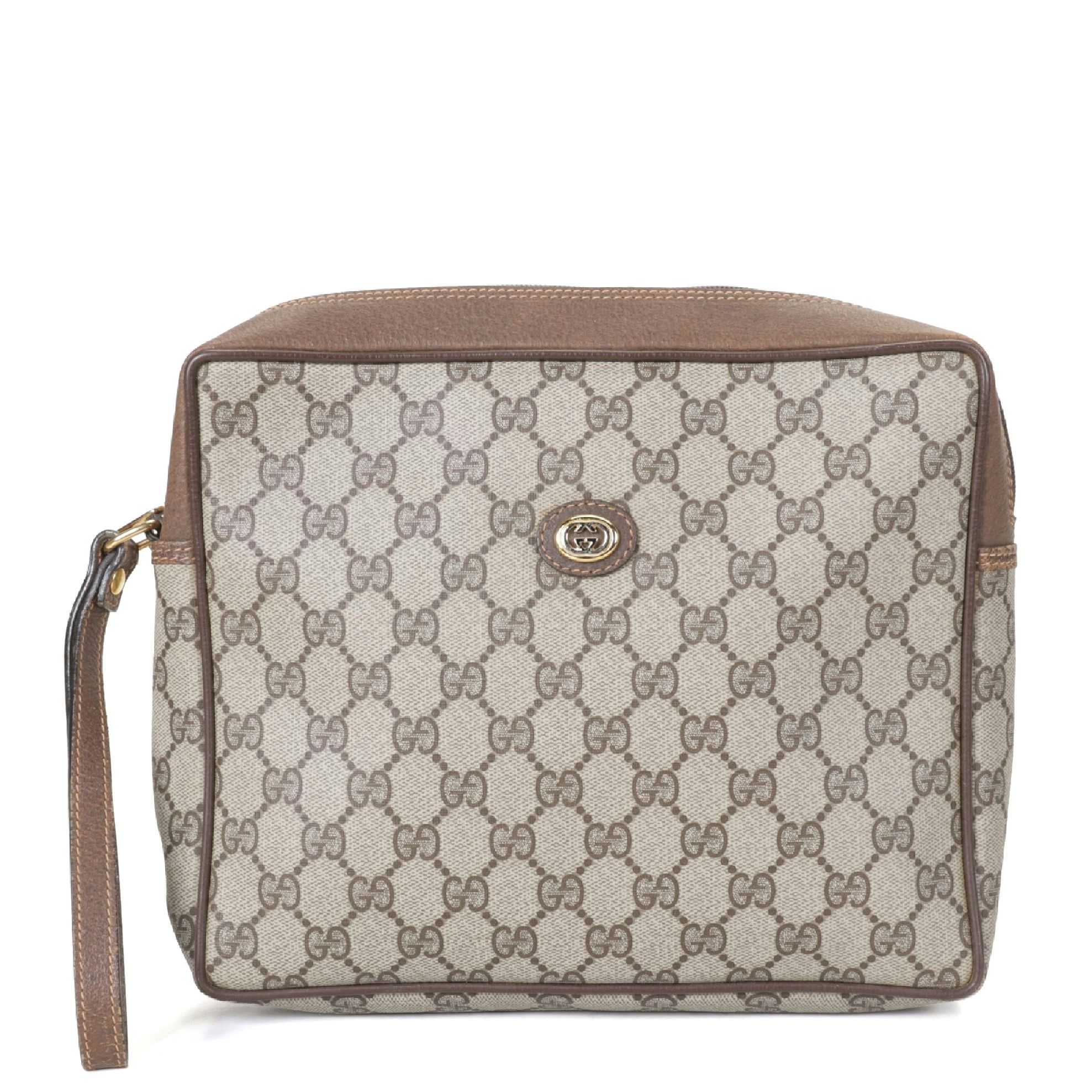 Gucci Accessory Collection GG Supreme Canvas and Leather Wristlet Clutch