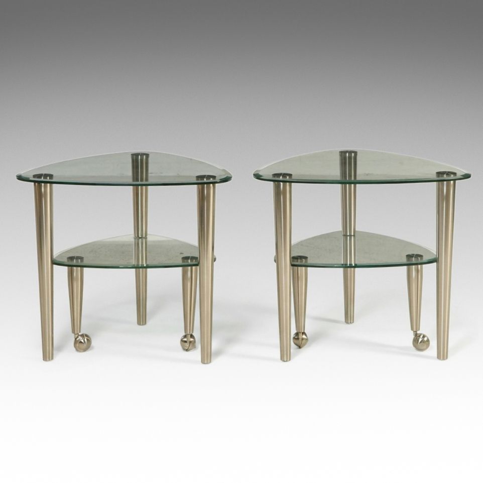 Pair of Modernist Style Multi-Tiered "Satellite" Style Glass End Tables