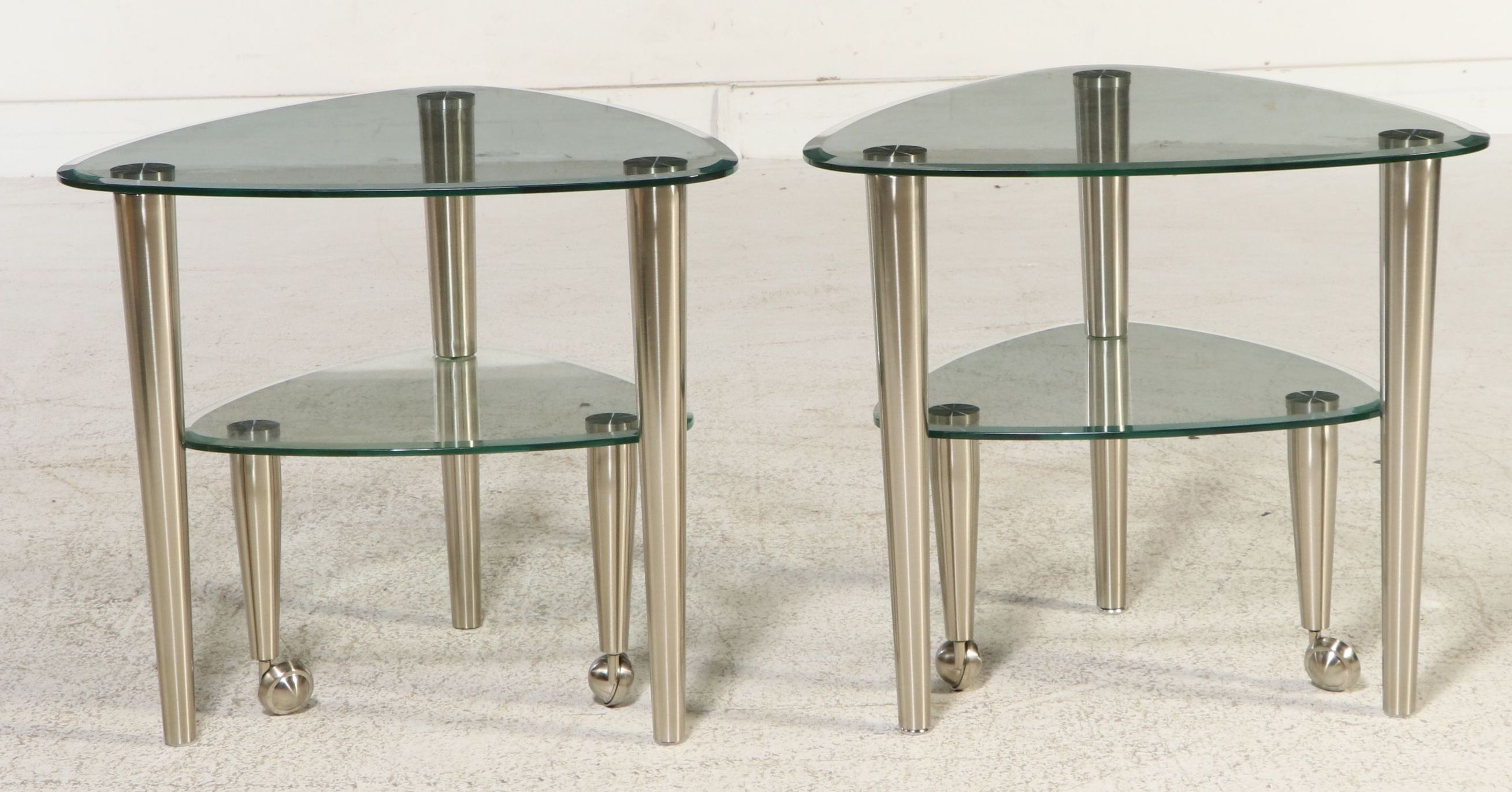 Pair of Modernist Style Multi-Tiered "Satellite" Style Glass End Tables