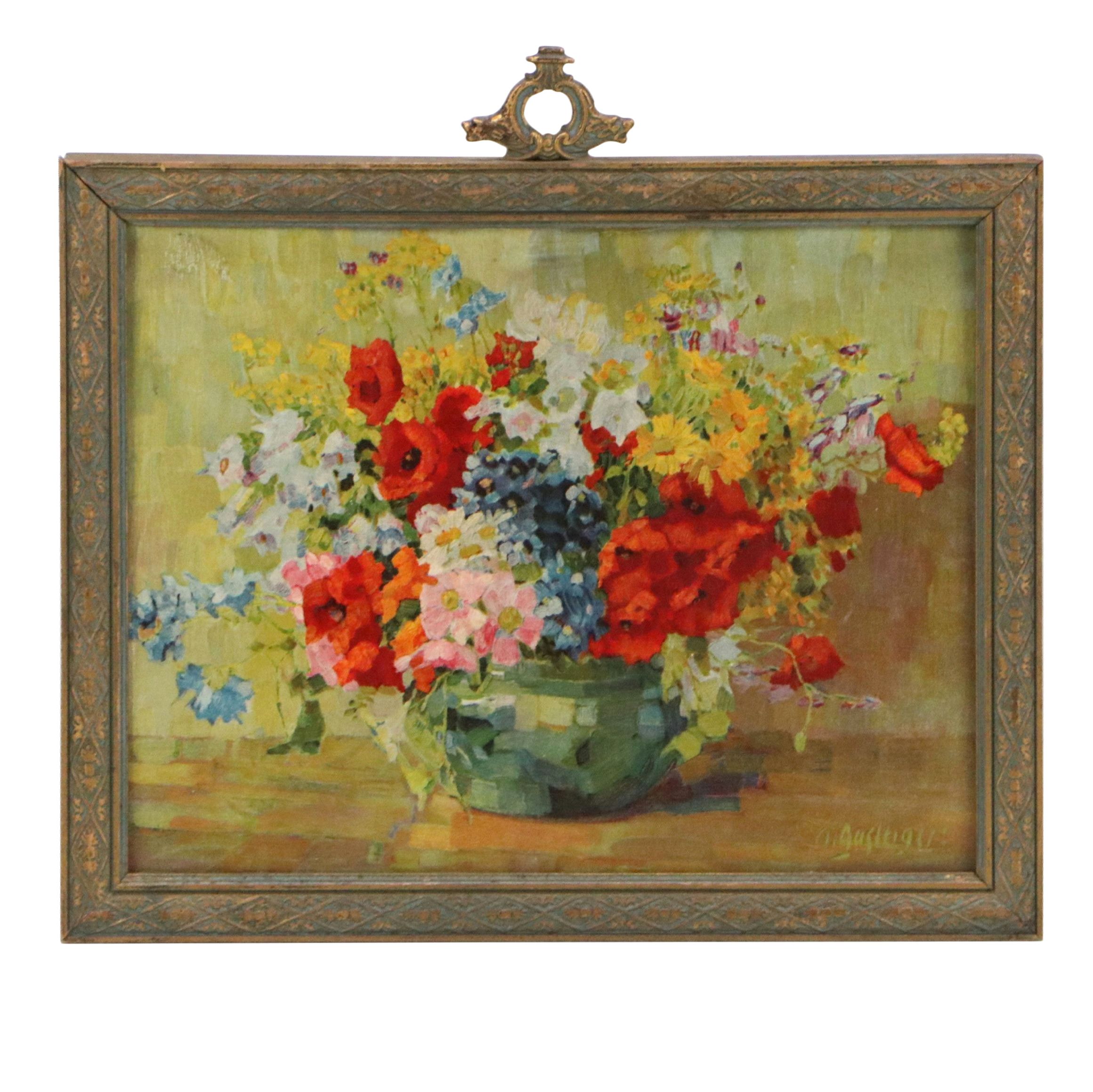 Floral Still Life Oil Painting, Late 20th Century